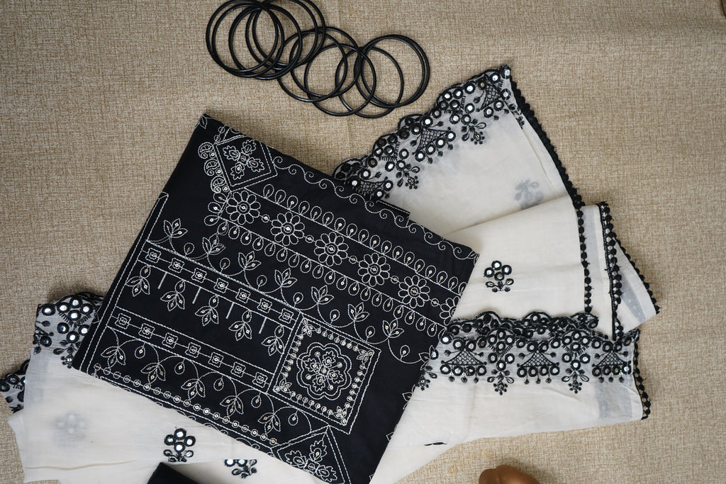 black threadwork cotton unstitched salwar
