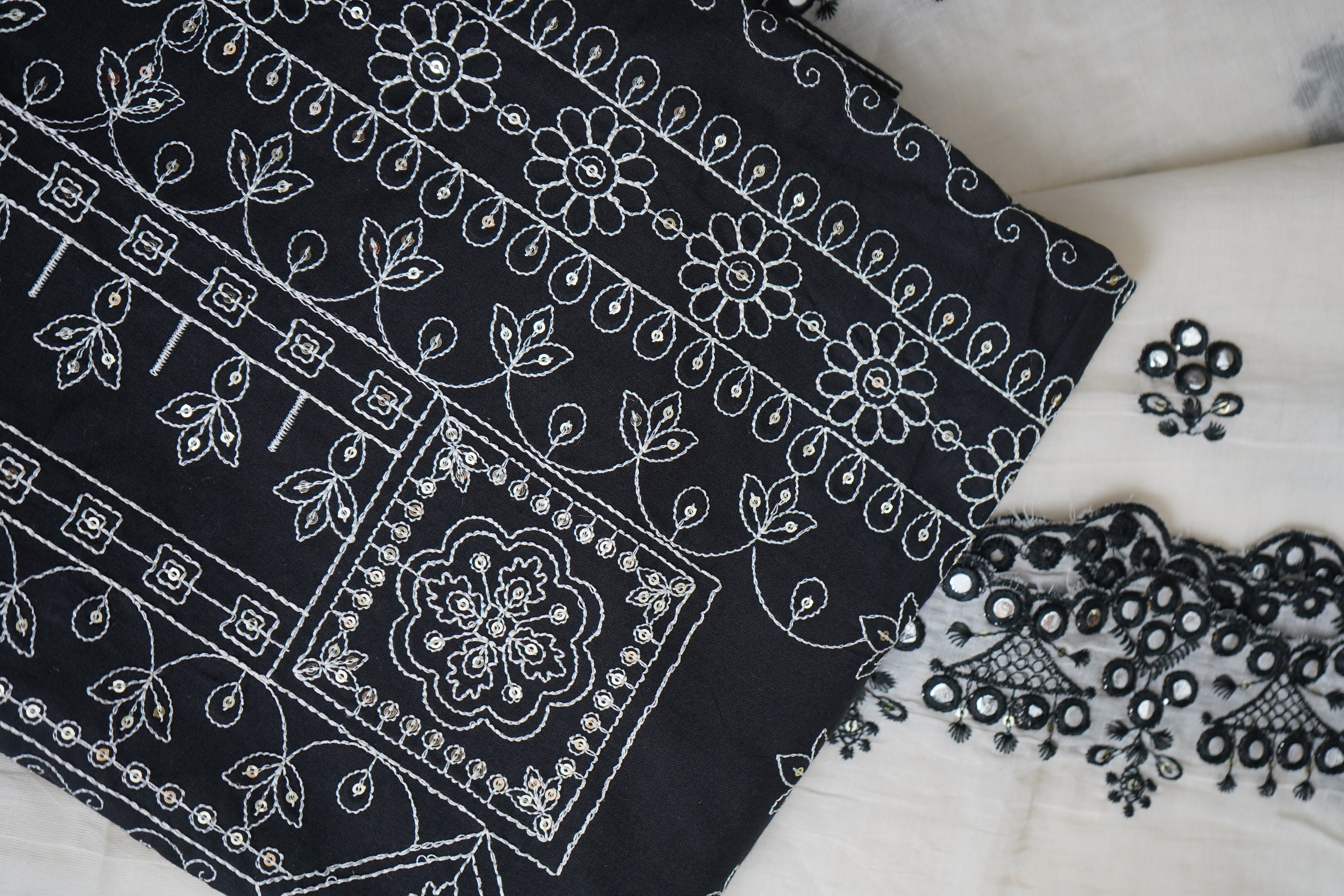 black threadwork cotton unstitched salwar
