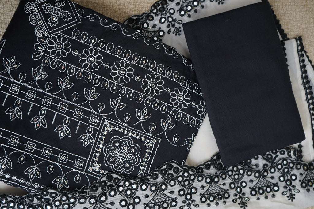 black threadwork cotton unstitched salwar