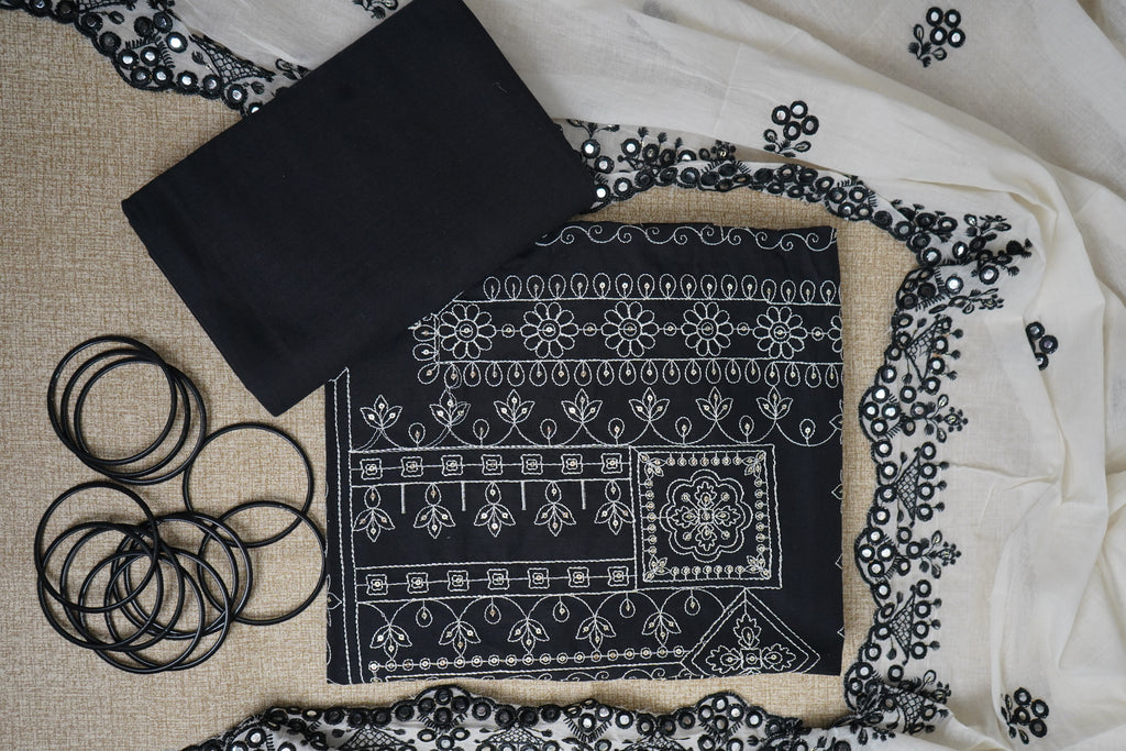 black threadwork cotton unstitched salwar