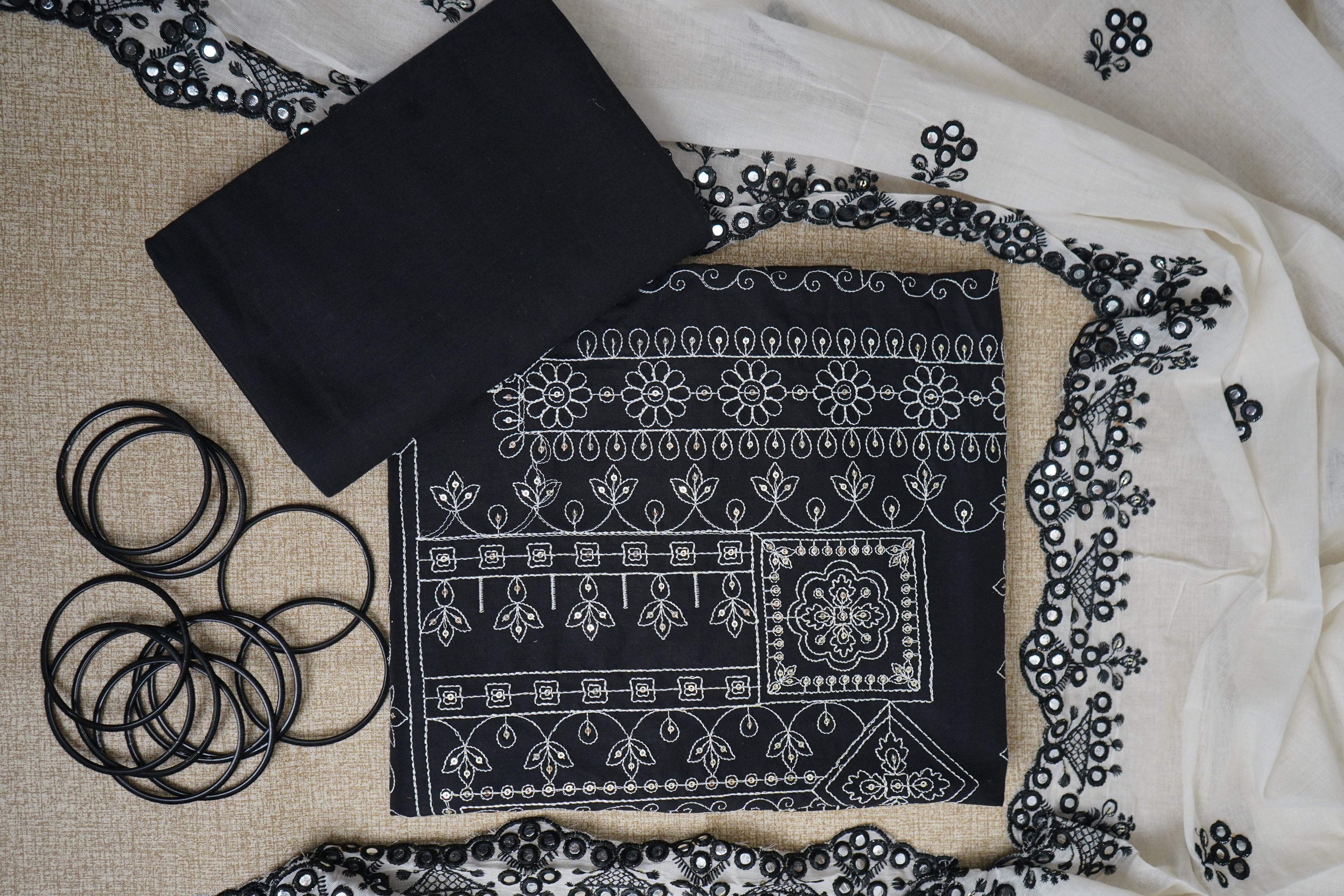 black threadwork cotton unstitched salwar