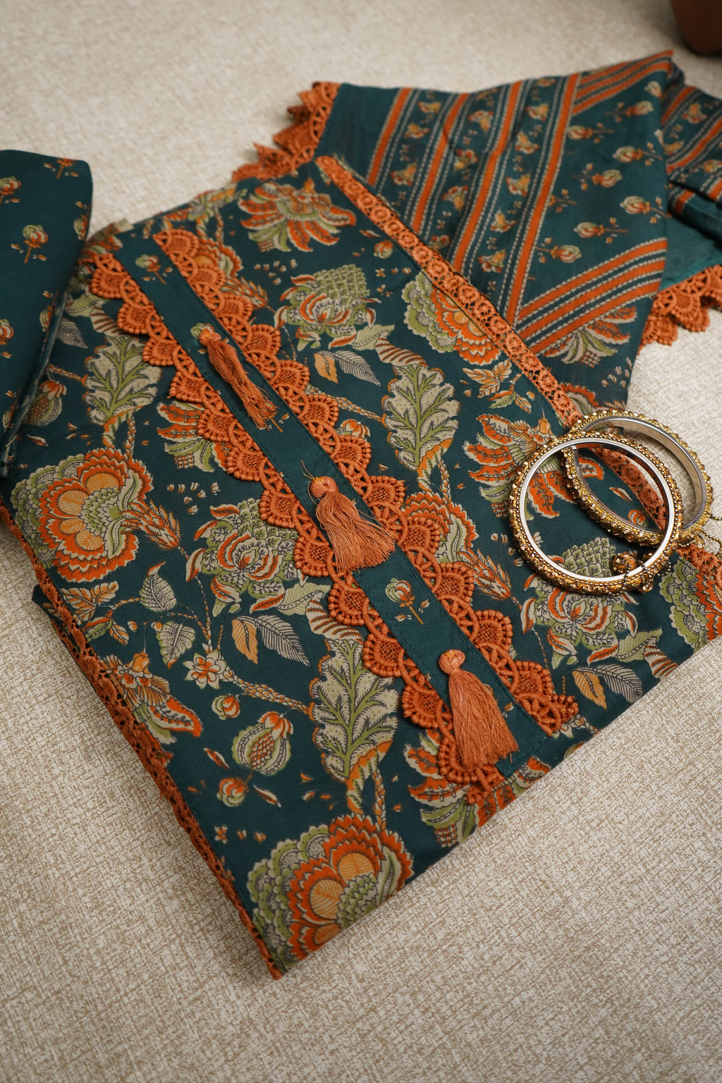 teal green floral print jaipur cotton unstitched salwar suit