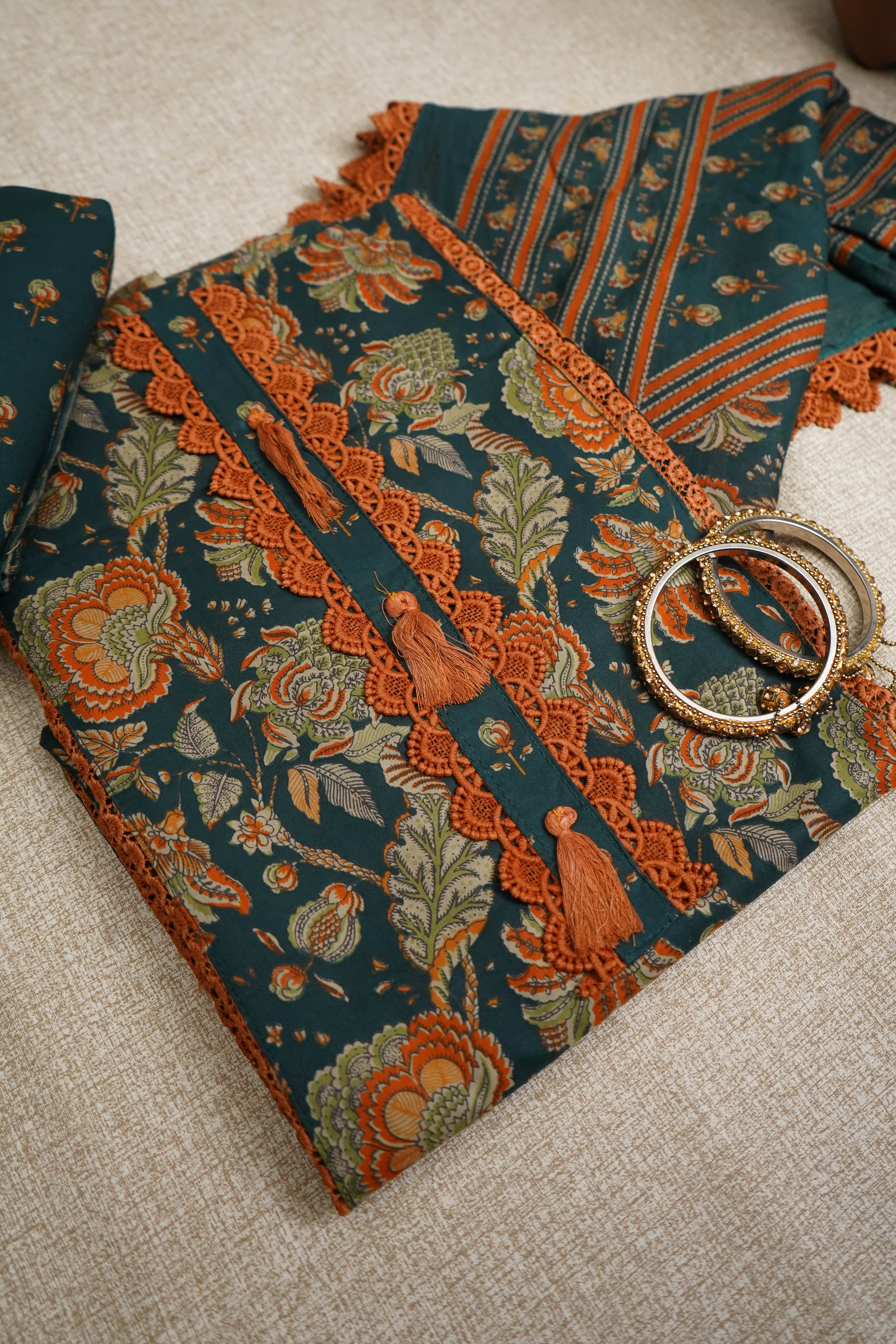 teal green floral print jaipur cotton unstitched salwar suit