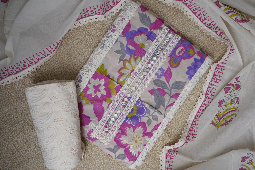 multicolor printed  cotton unstitched salwar suit