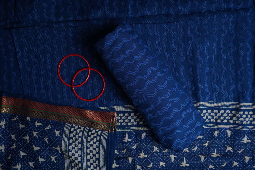 blue cotton unstitched salwar suit