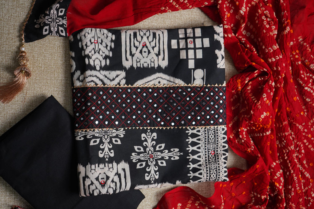 black cotton unstitched salwar suit