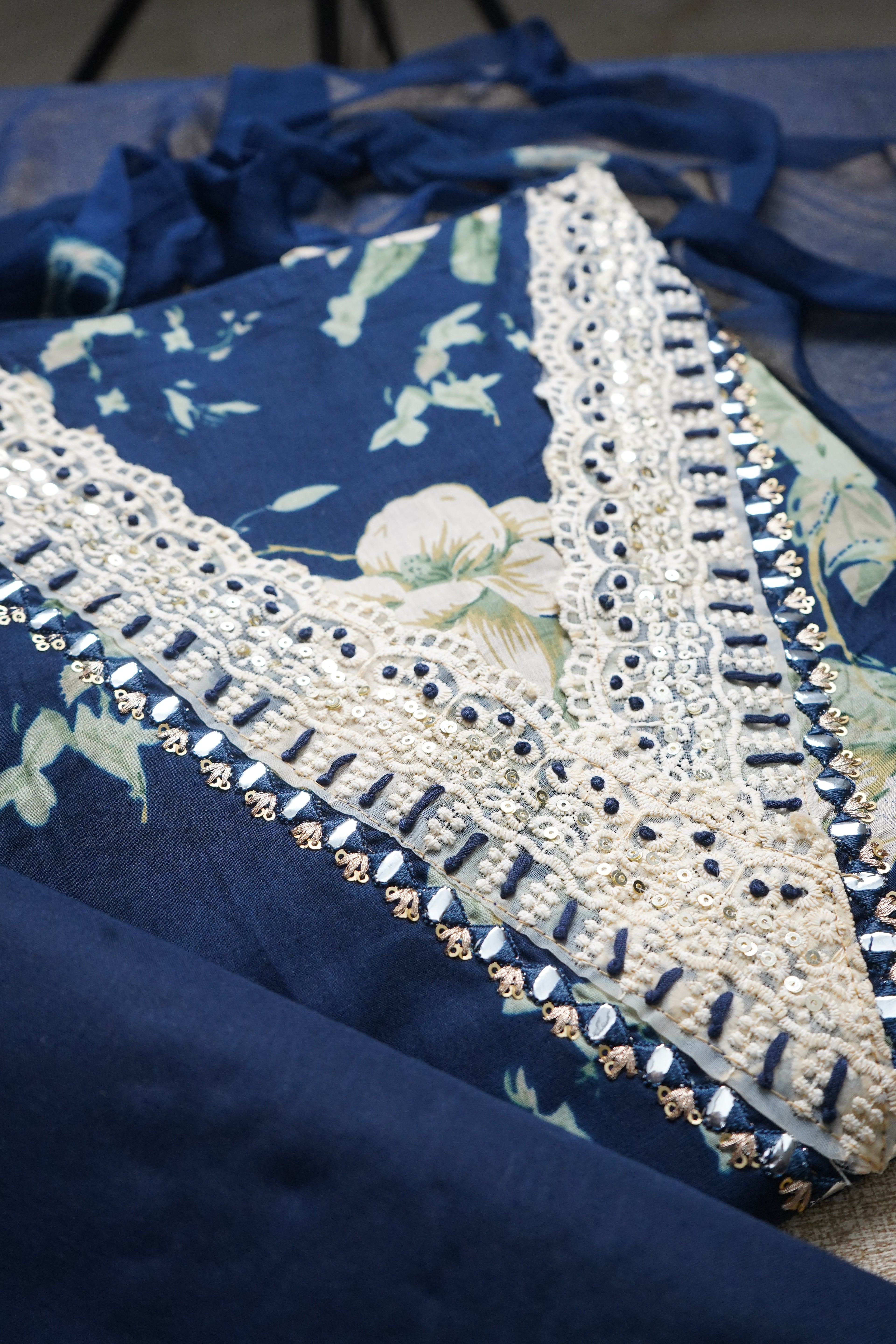 navy blue  printed cotton unstitched  salwar suit