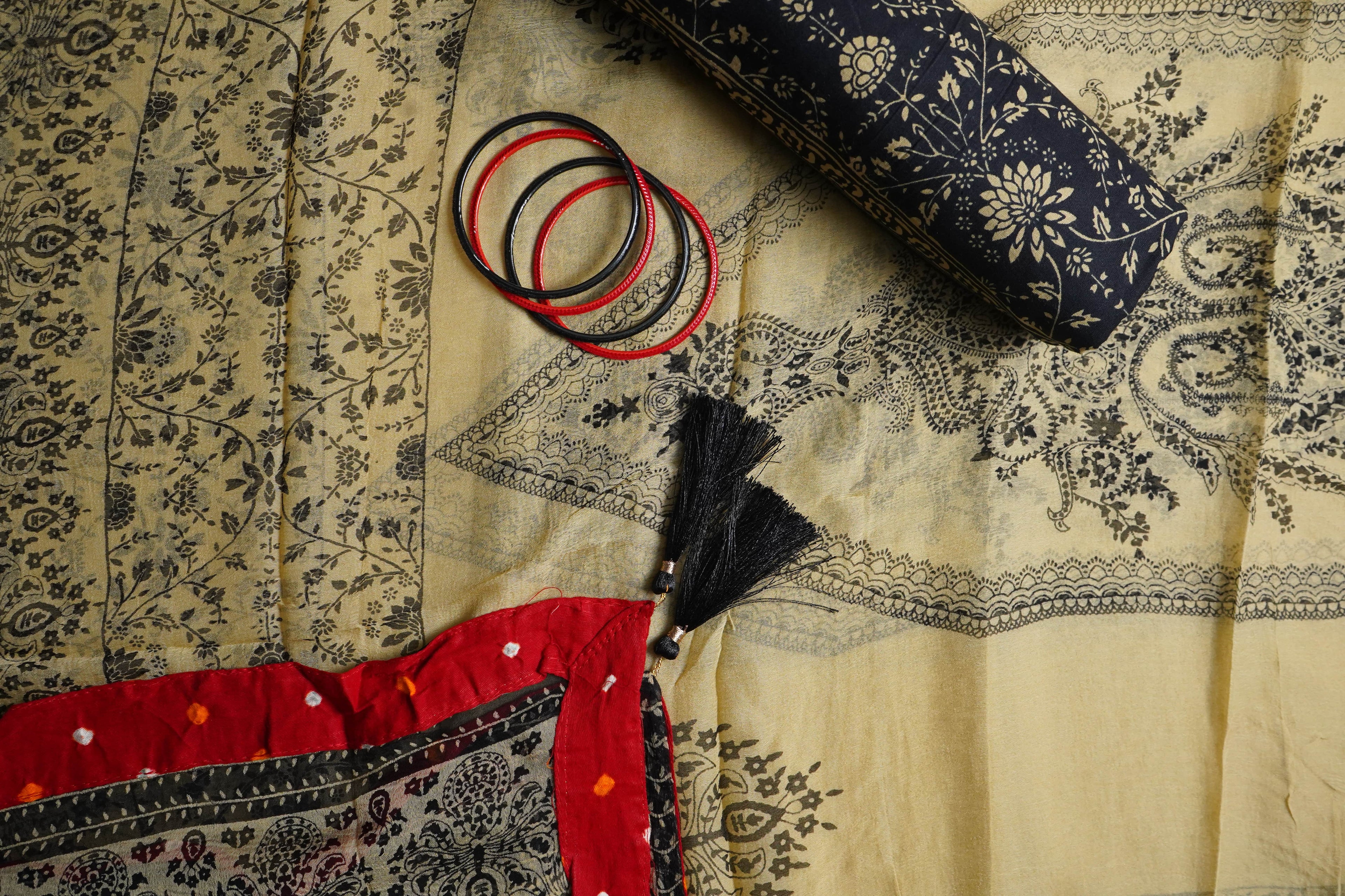 beige cotton stonework unstitched salwar suit