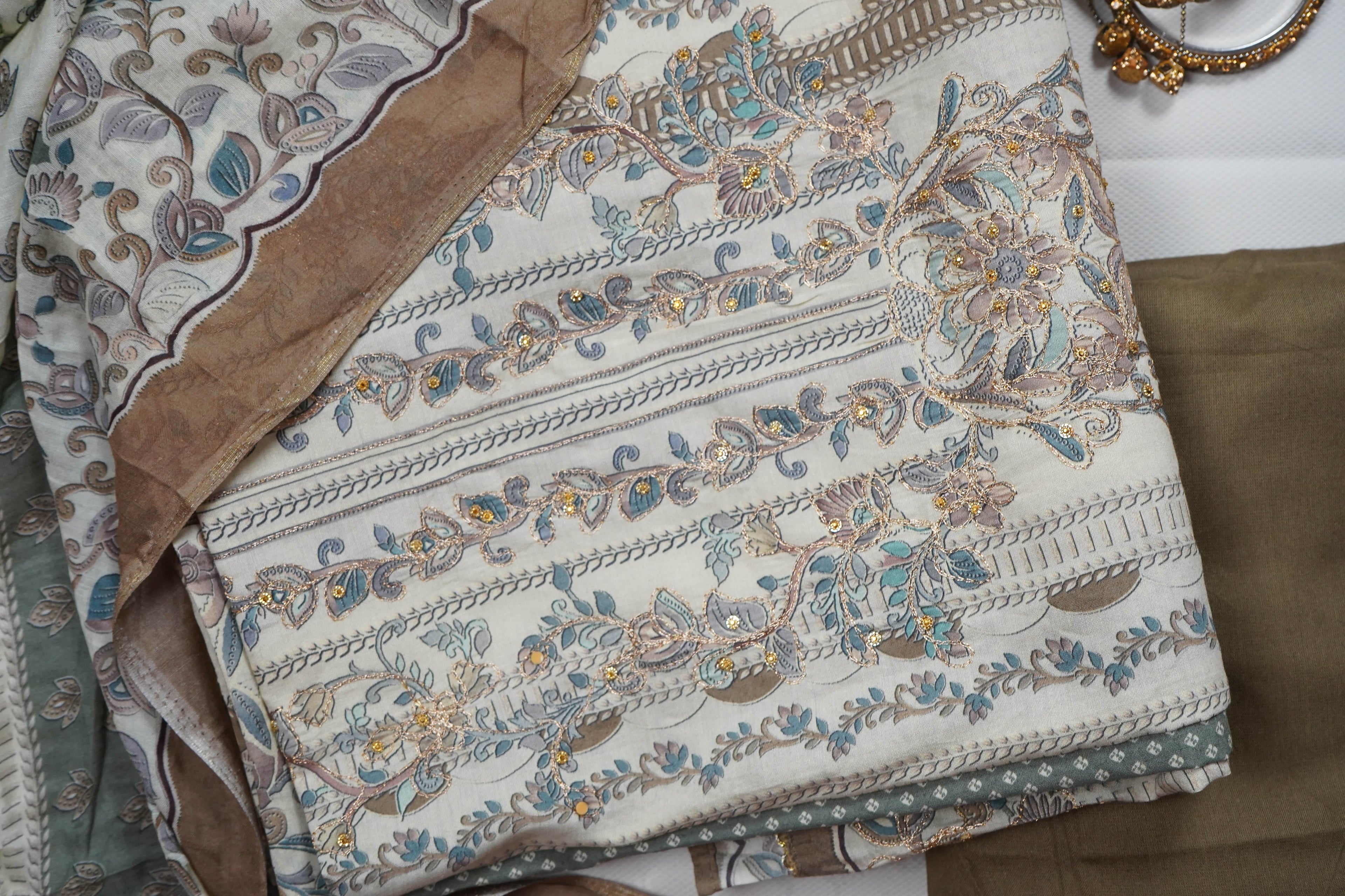 brown masleen zariwork unstitched salwar suit