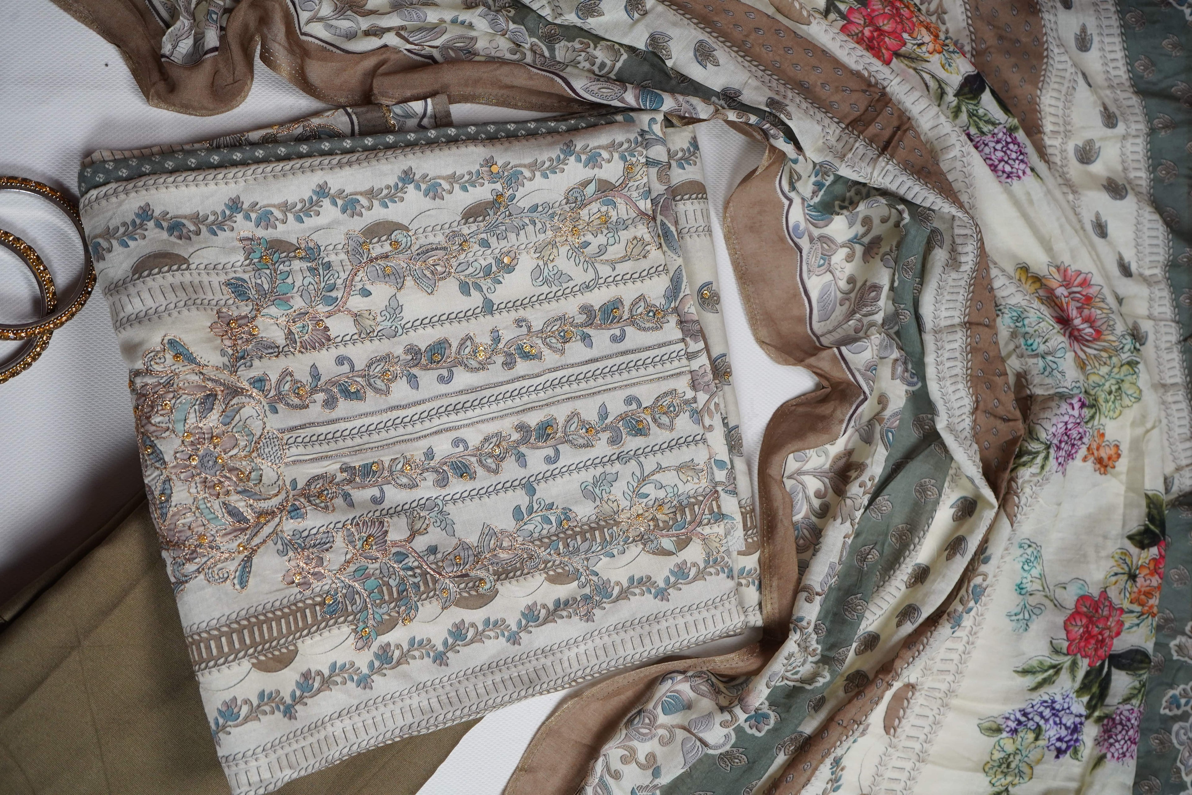 brown masleen zariwork unstitched salwar suit