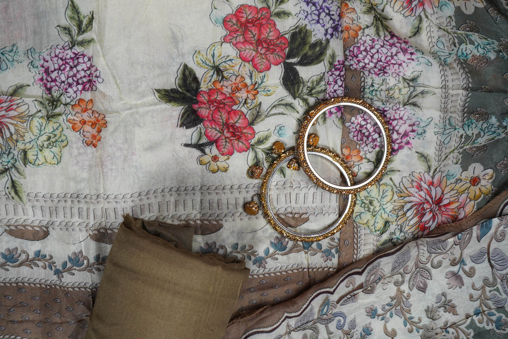 brown masleen zariwork unstitched salwar suit