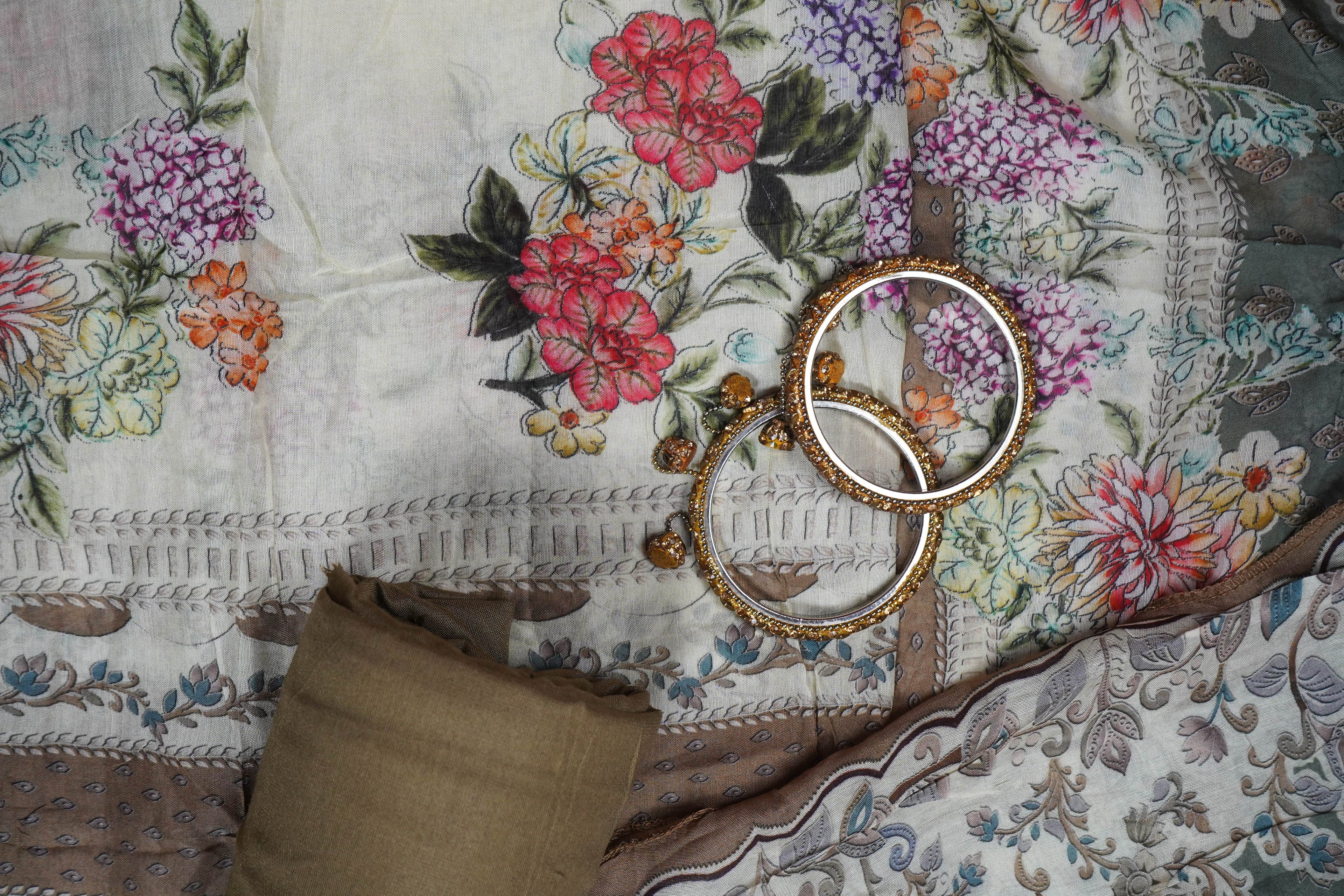 brown masleen zariwork unstitched salwar suit