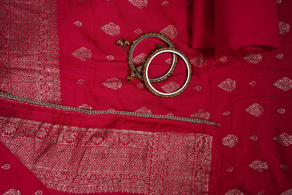magenta zariwork silk unstitched salwar suit