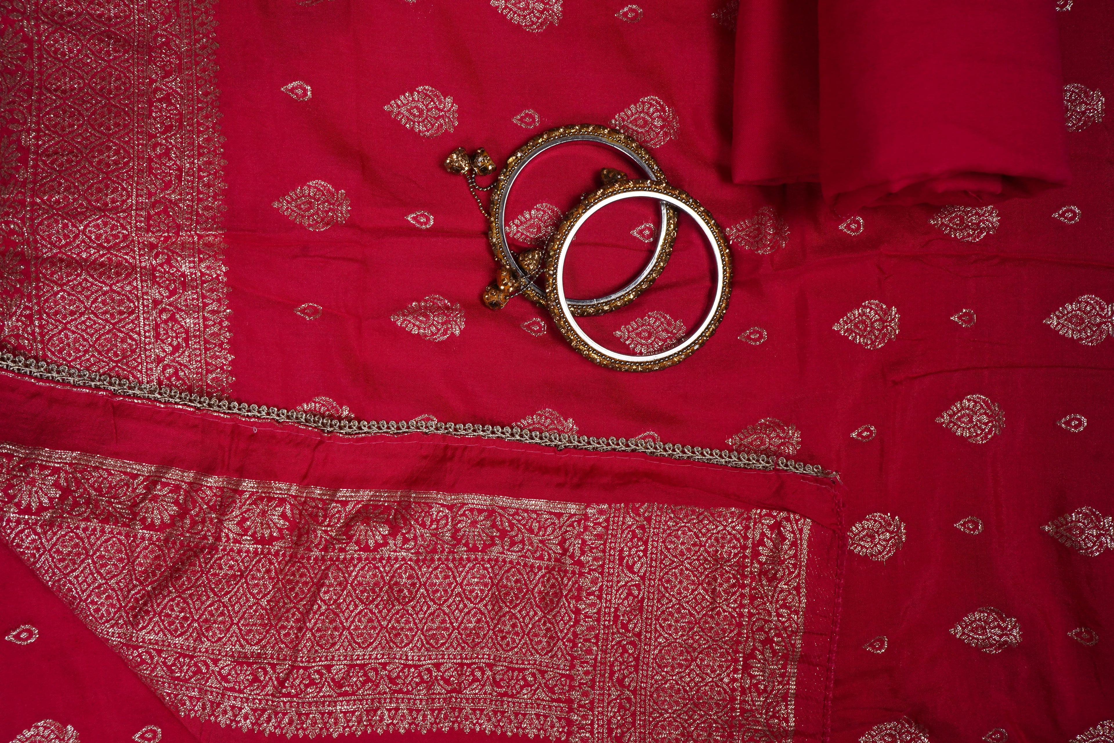 magenta zariwork silk unstitched salwar suit