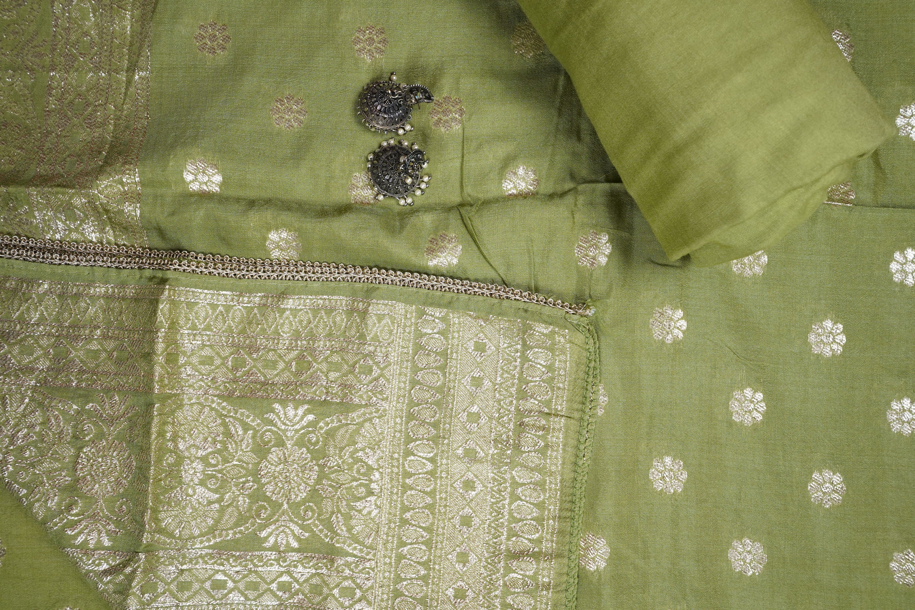 mehendi green silk threadwork unstitched salwar suit