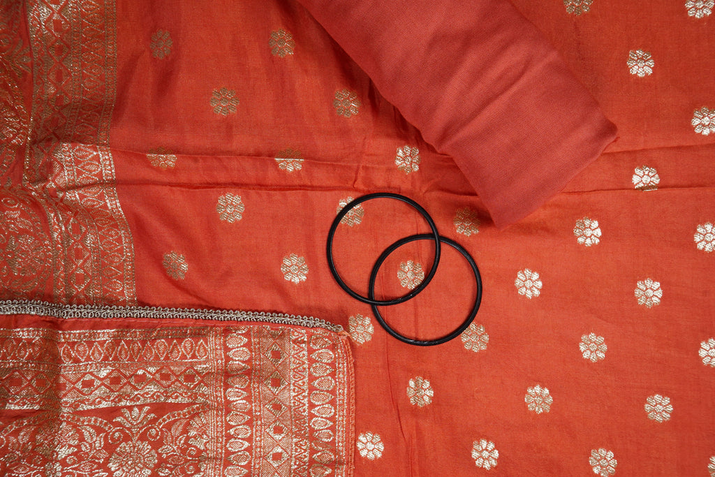 rust silk threadwork unstitched salwar suit