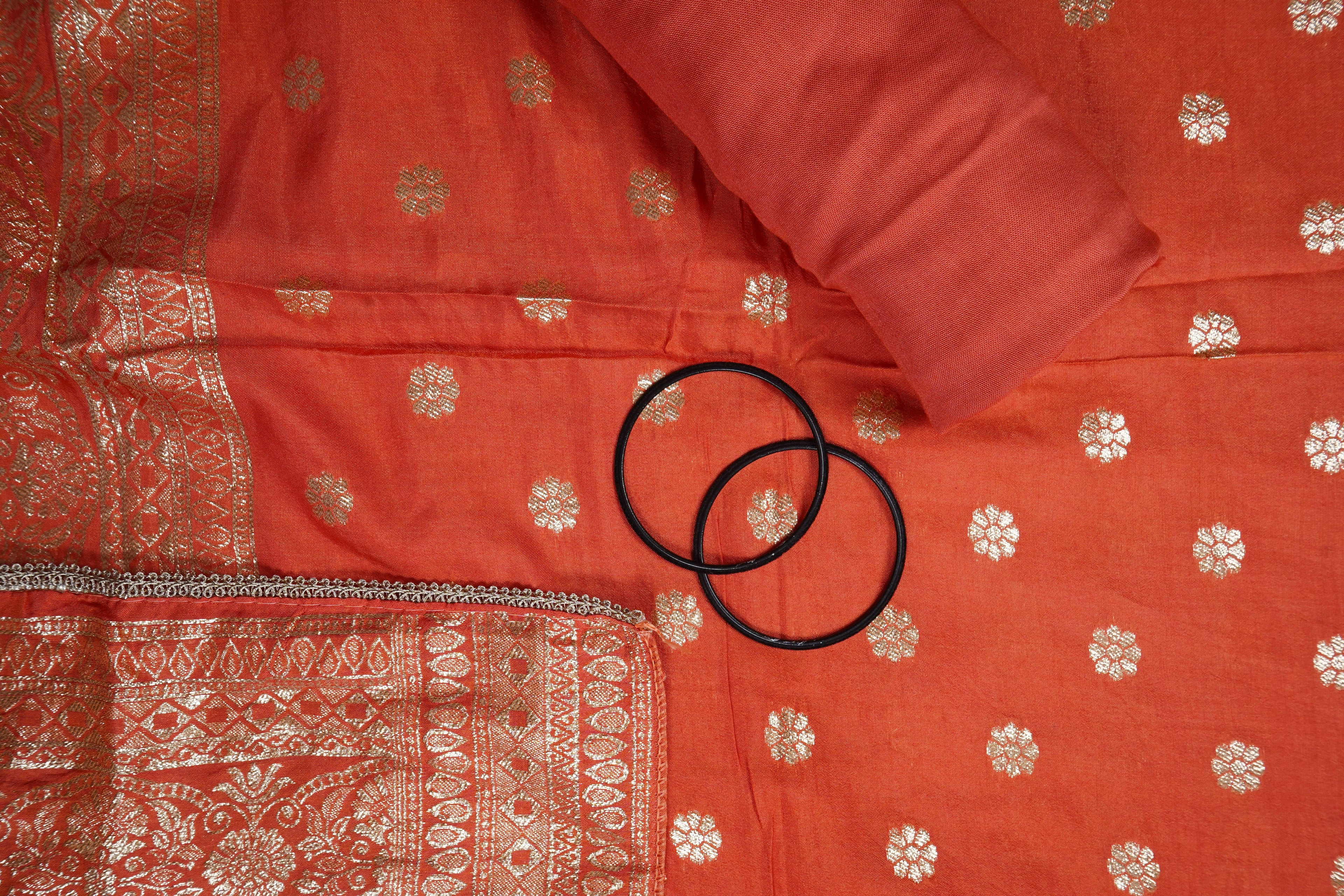 rust silk threadwork unstitched salwar suit