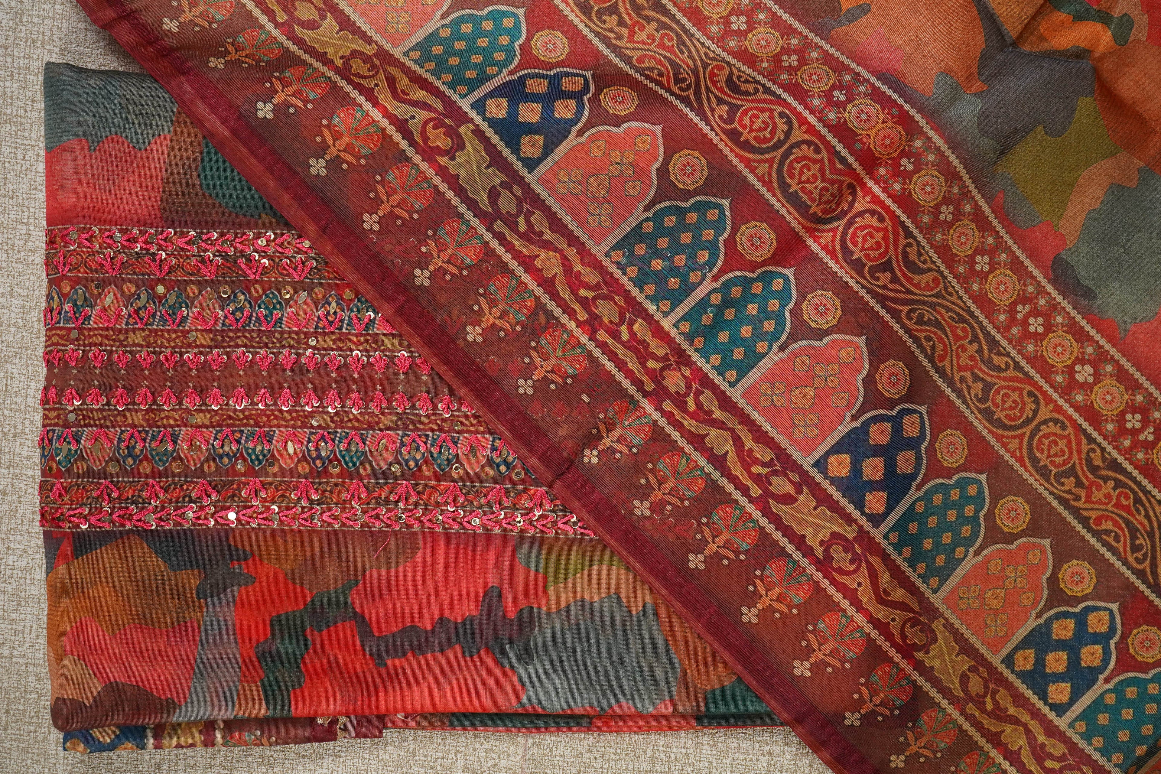 multicolour organza unstitched salwar suit