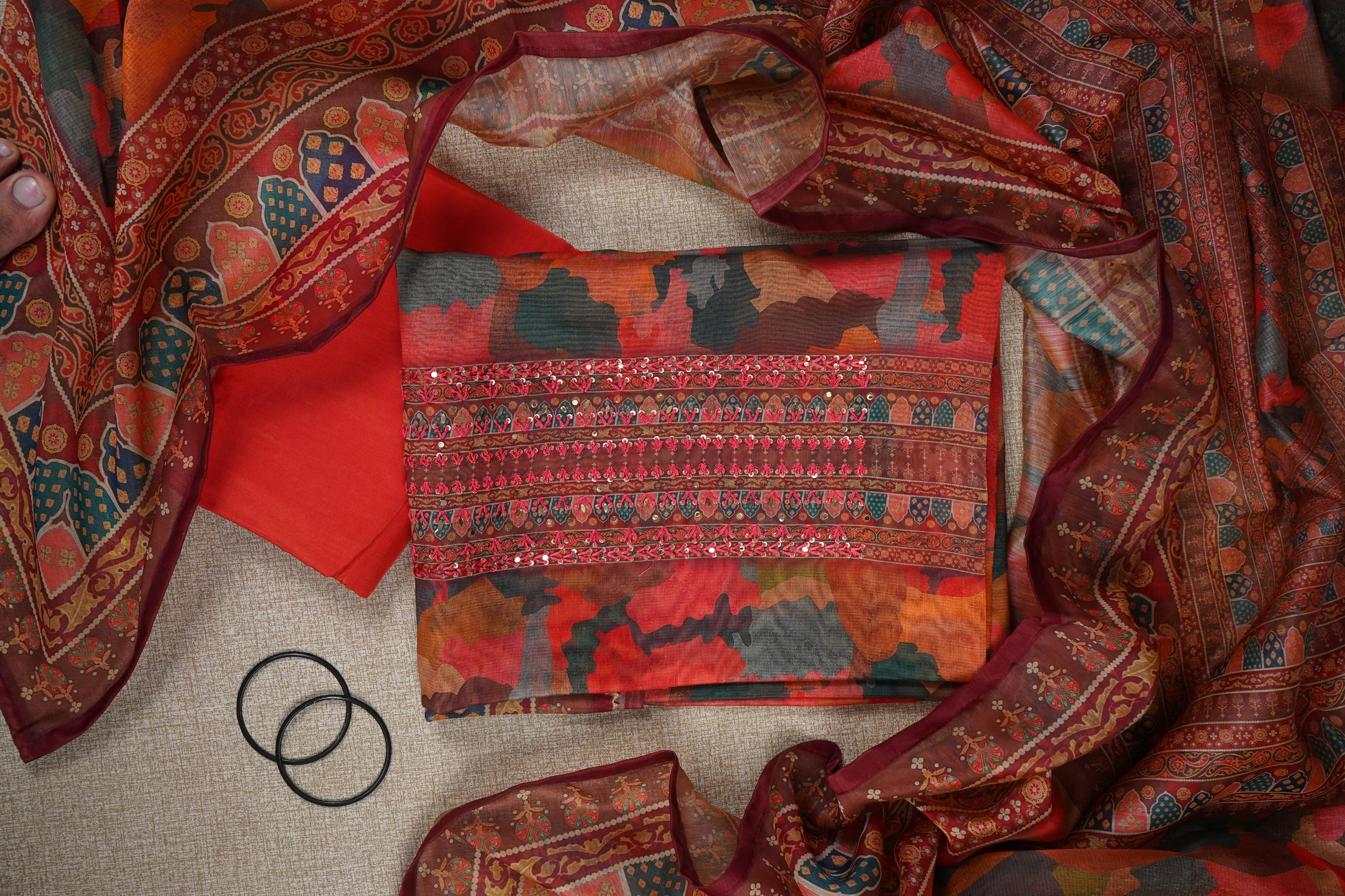 multicolour organza unstitched salwar suit