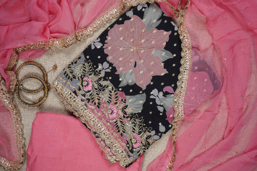 black organza cutdana unstitched salwar suit