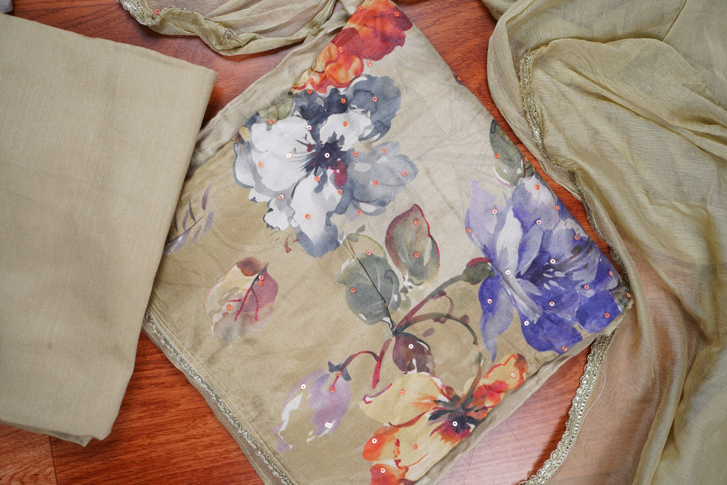 beige semi crepe unstitched salwar suit