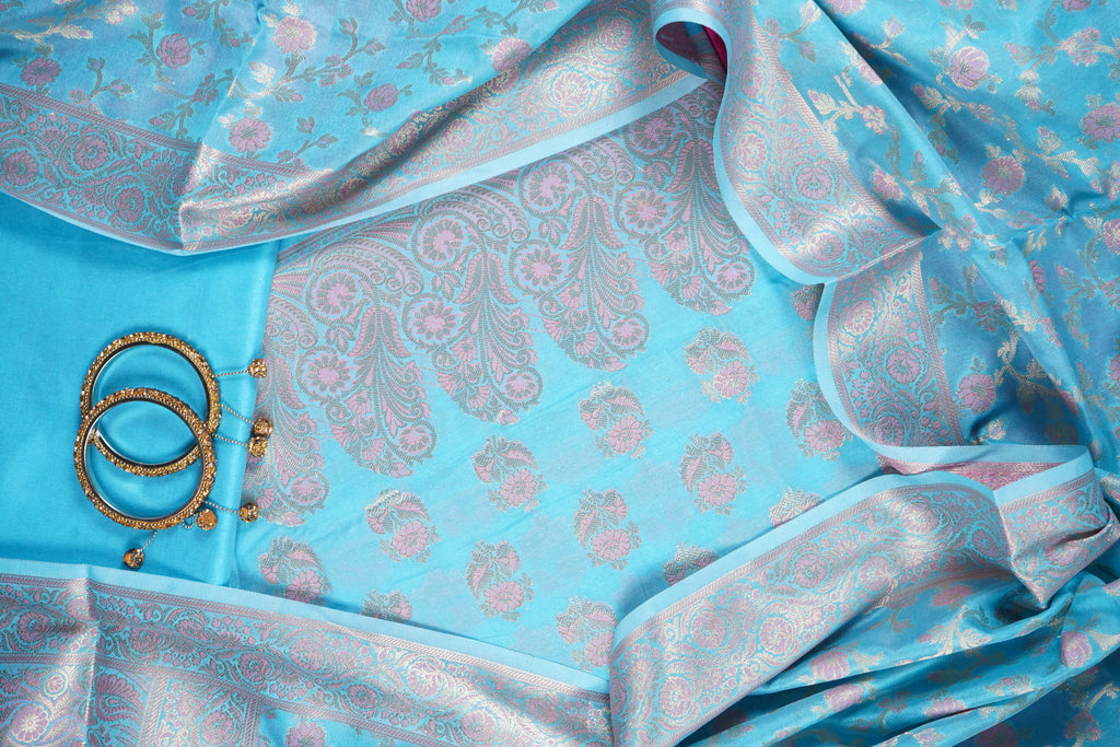 skyblue  banarasi unstitched salwar suit