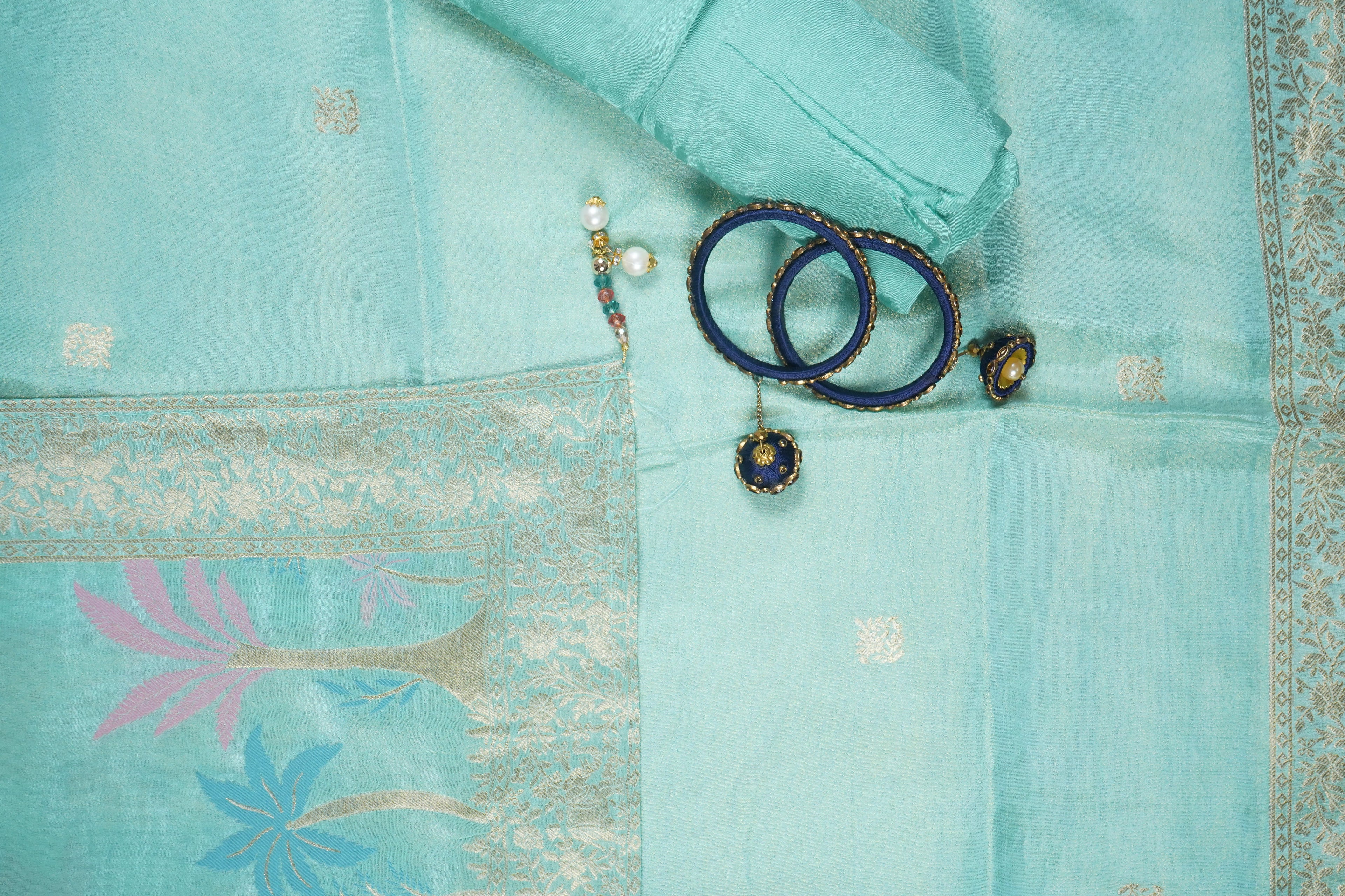 light turquoise blue subtle sequins silk unstitched salwar suit