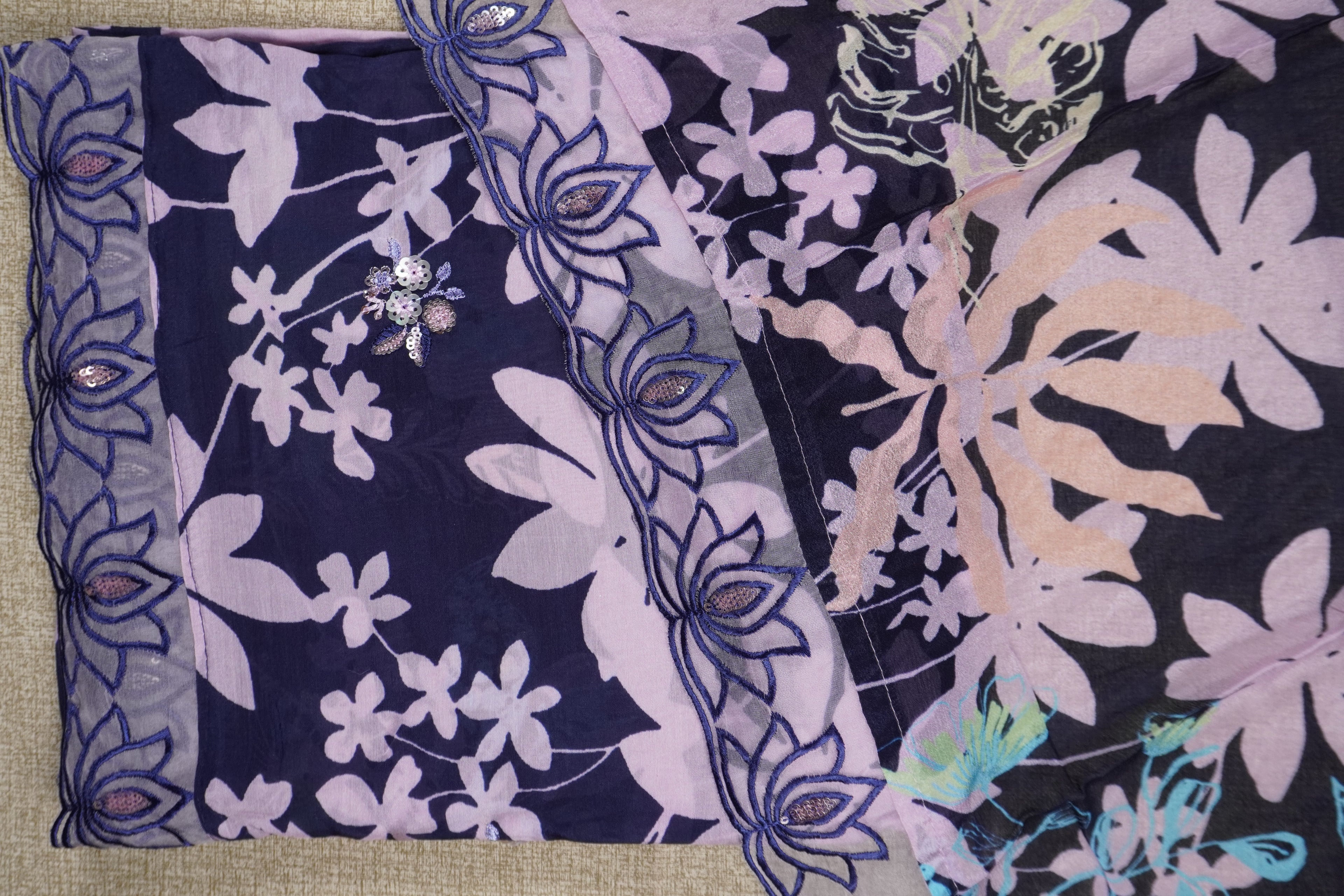 purple crepe floral printed unstiched salwar suit