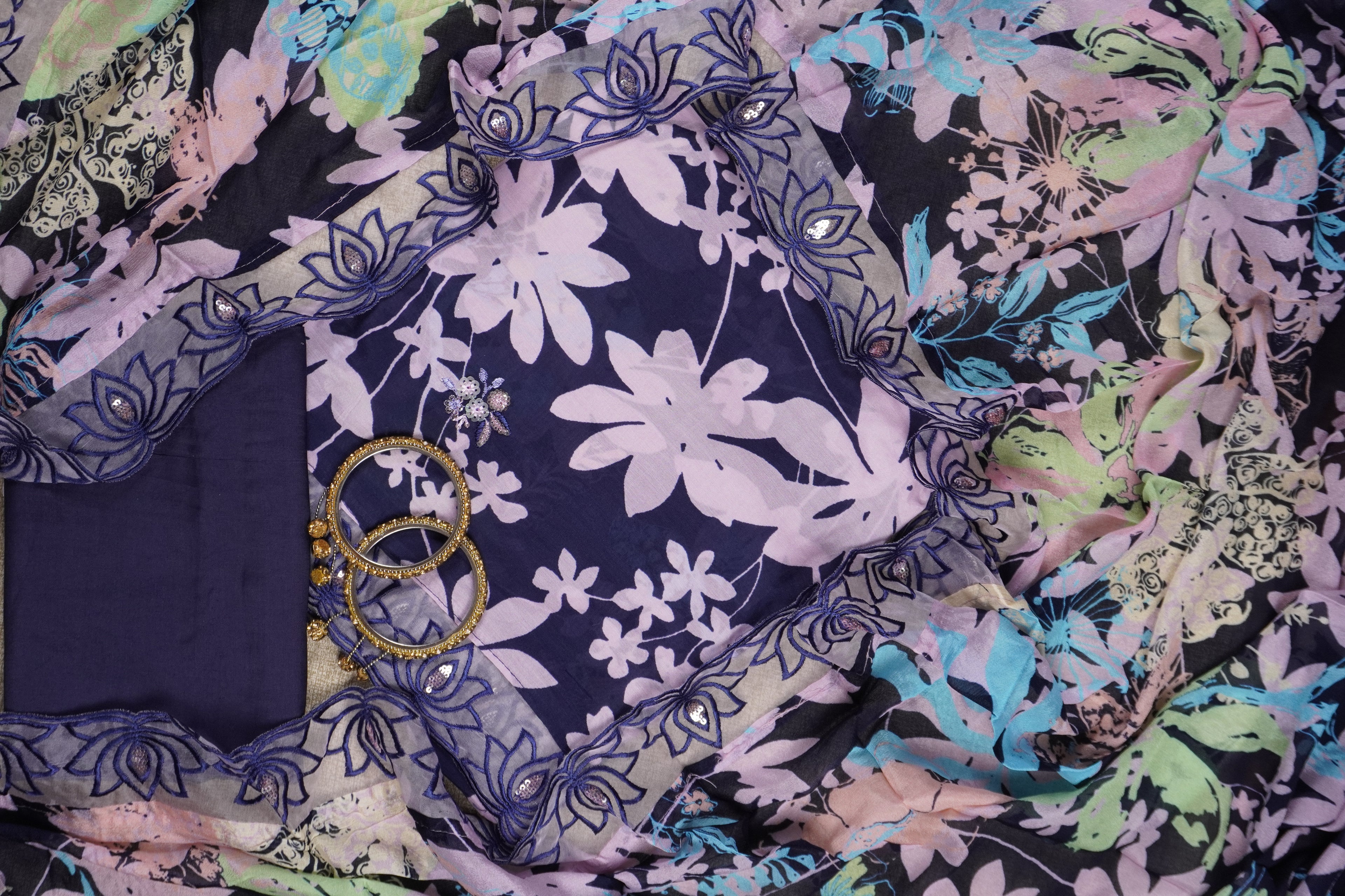 purple crepe floral printed unstiched salwar suit