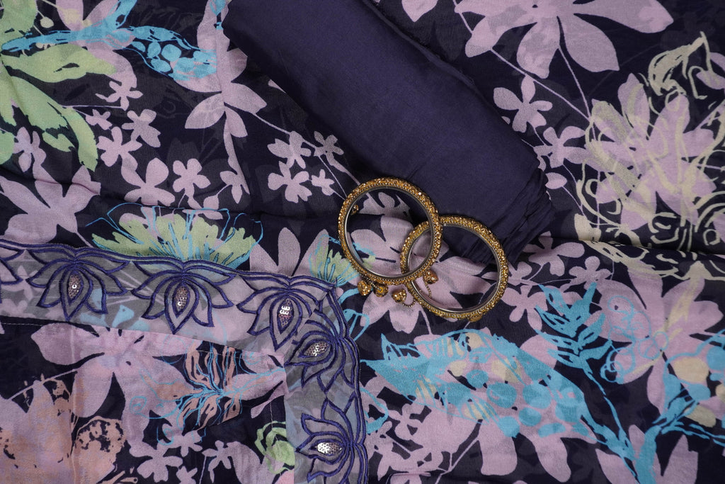 purple crepe floral printed unstiched salwar suit