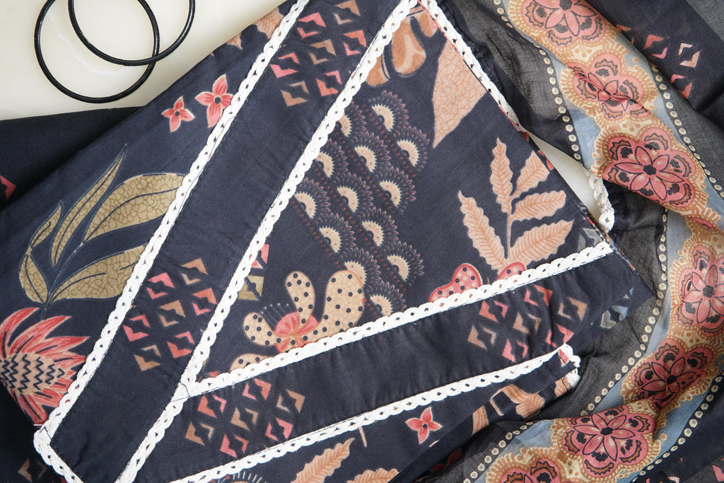 black printed cotton unstitched salwar suit