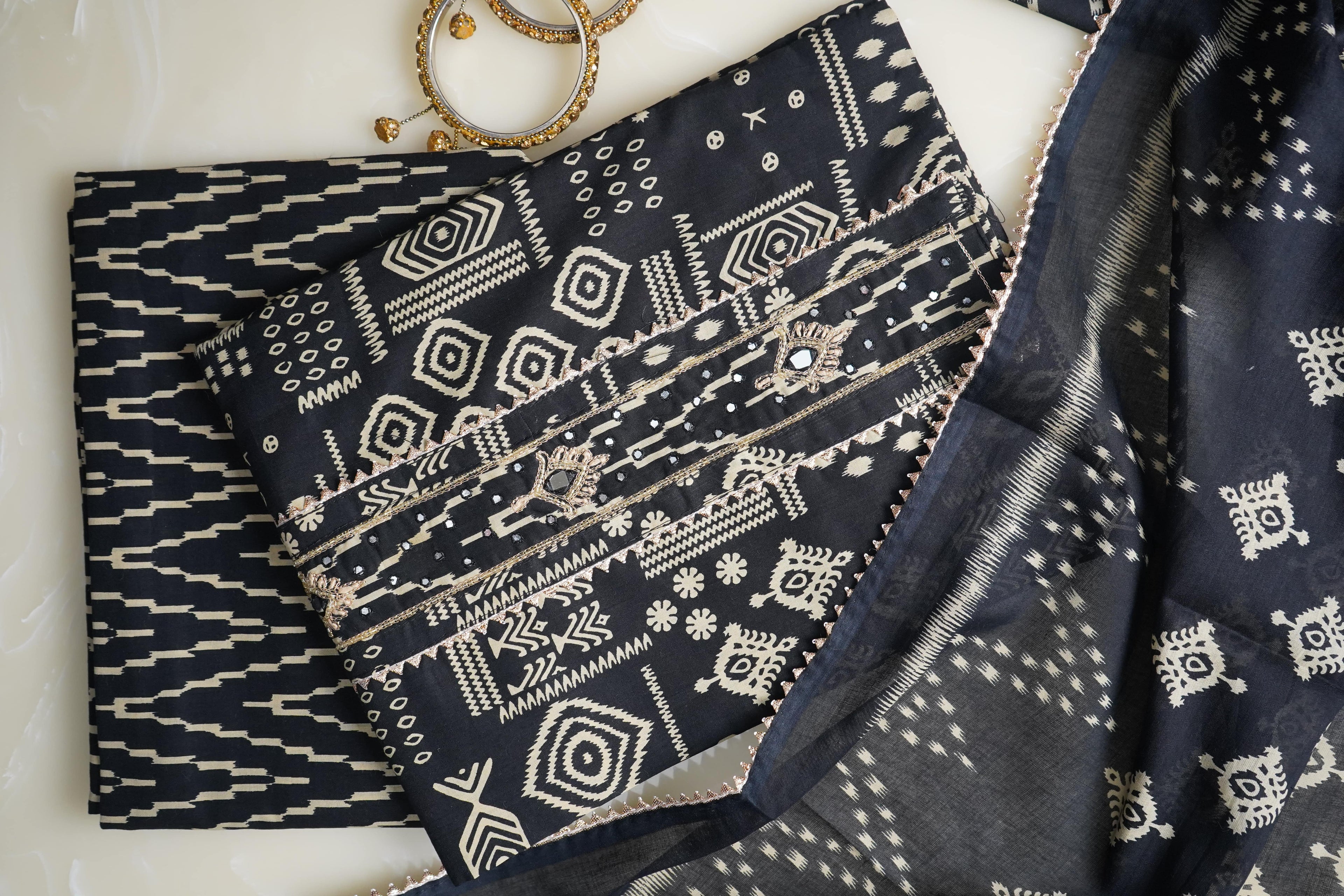 black cotton unstitched salwar suit