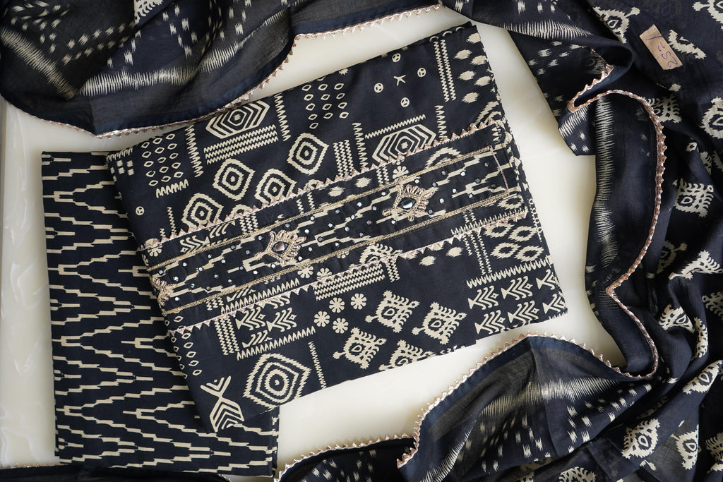 black cotton unstitched salwar suit