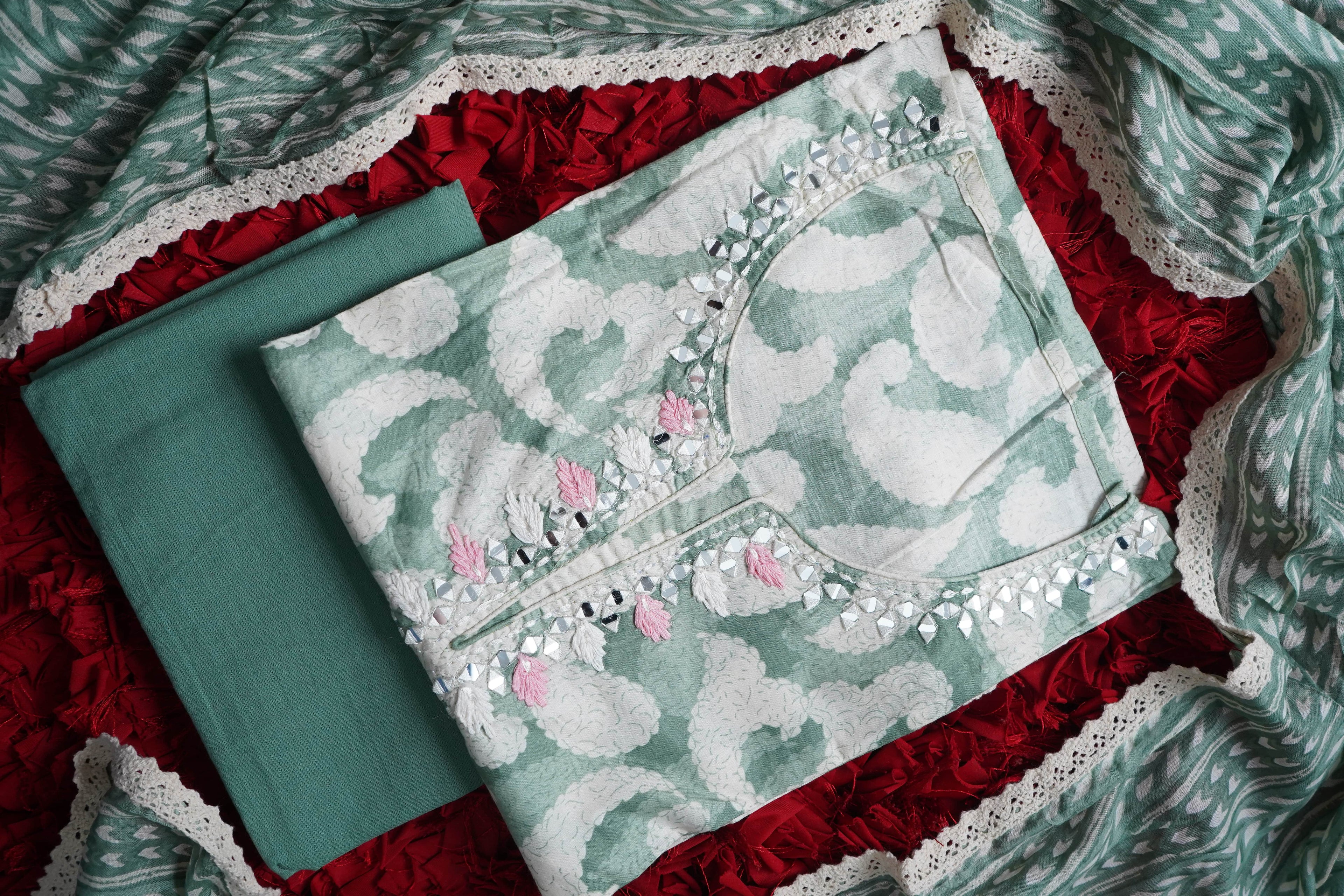 green mal cotton unstitched salwar suit