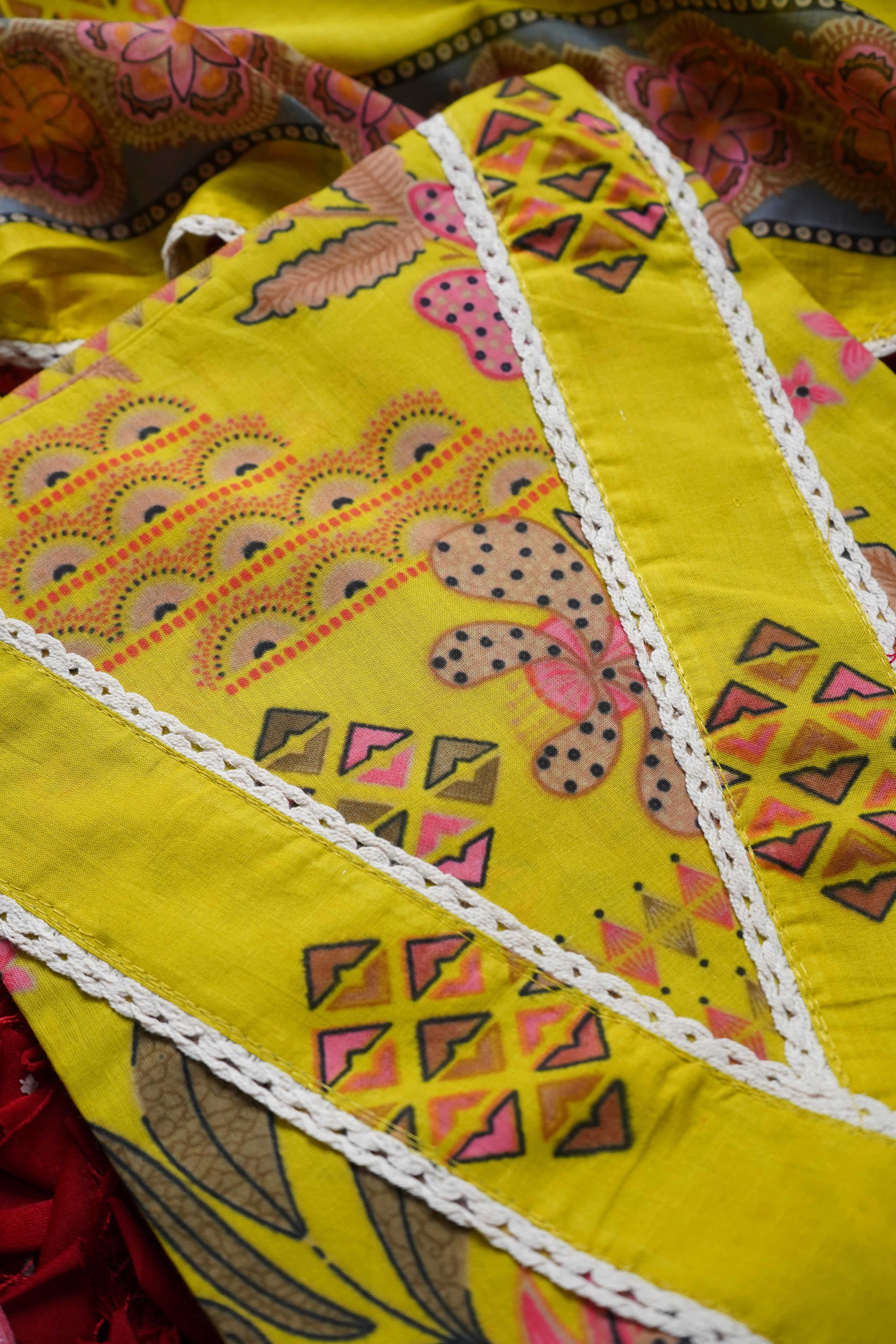 yellow printed cotton unstitched salwar suit