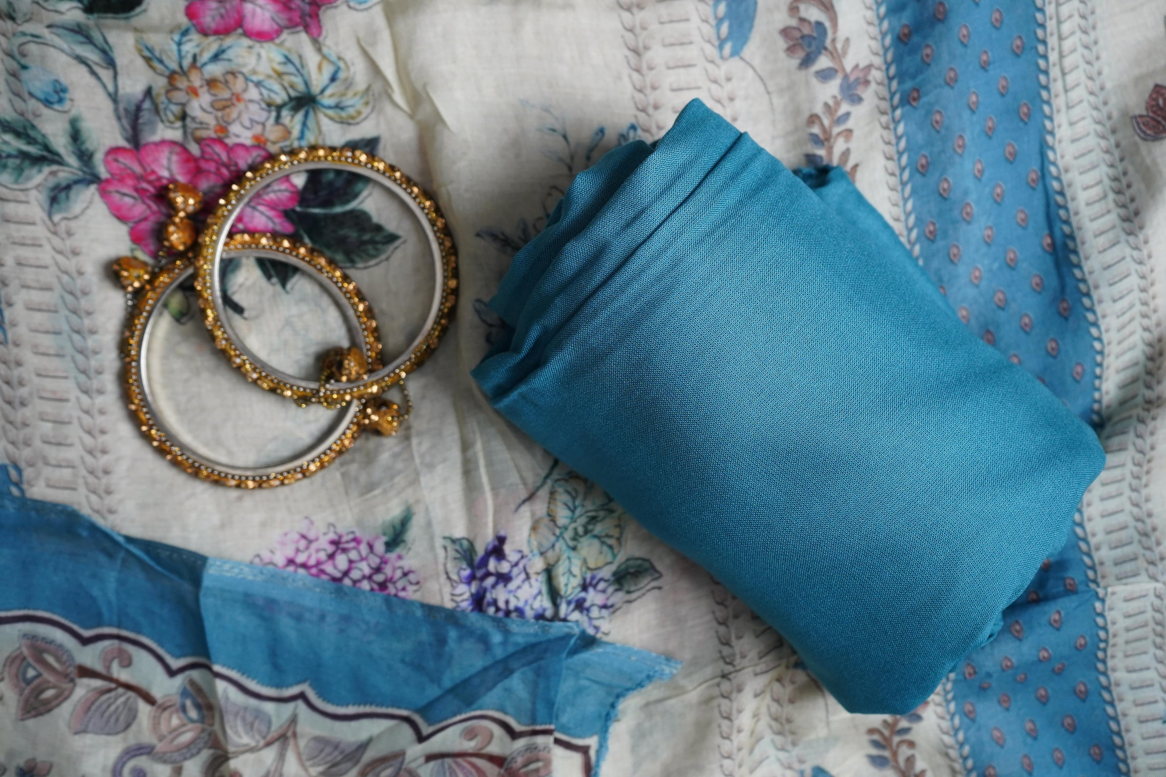 blue masleen zariwork unstitched salwar suit