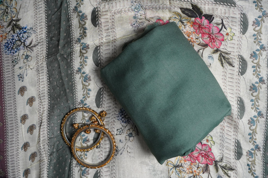 green masleen zariwork unstitched salwar suit