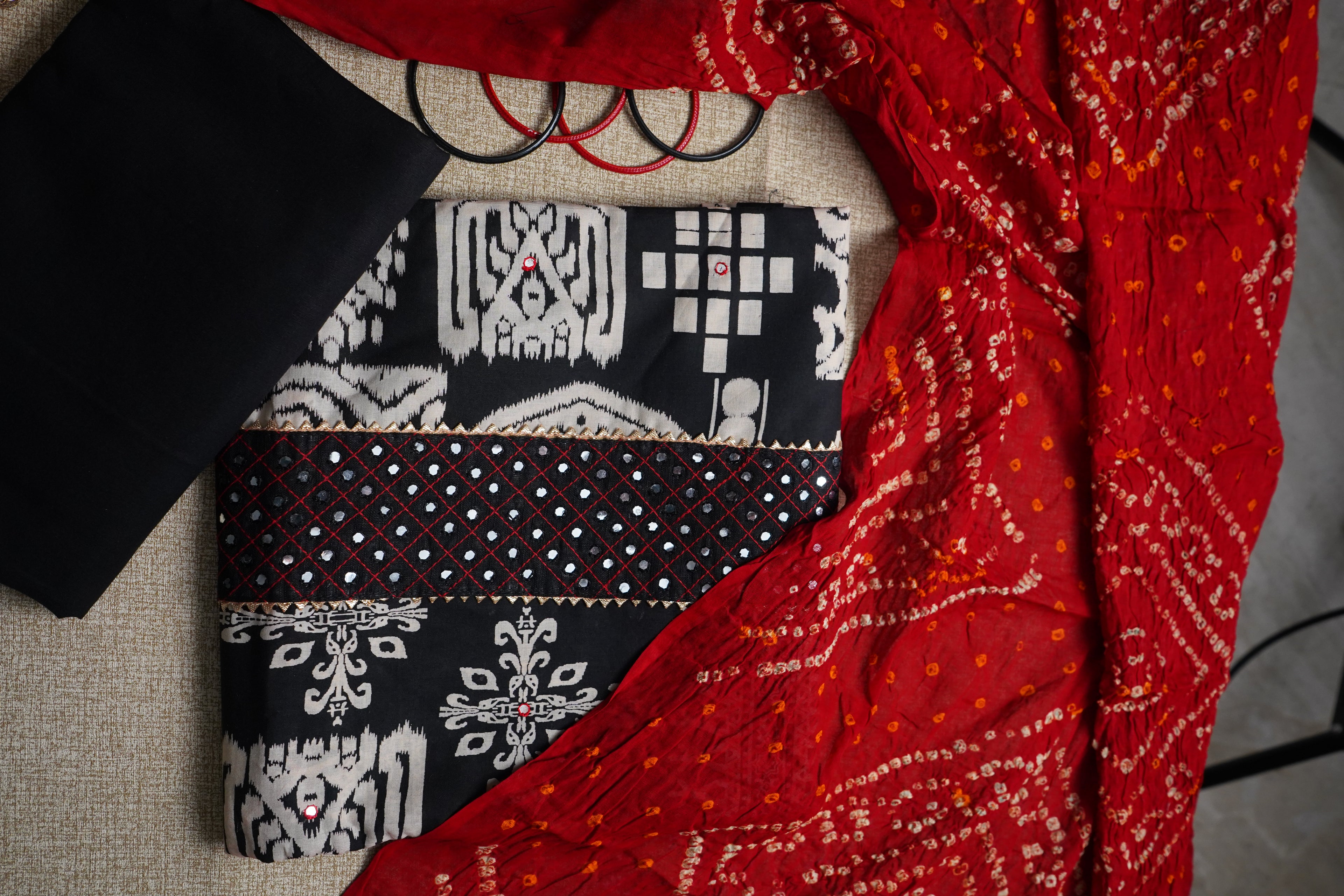 black cotton unstitched salwar suit