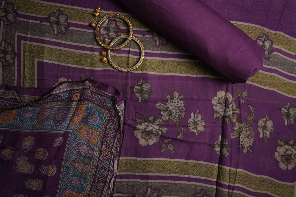 purple masleen aariwork unstitched salwar suit