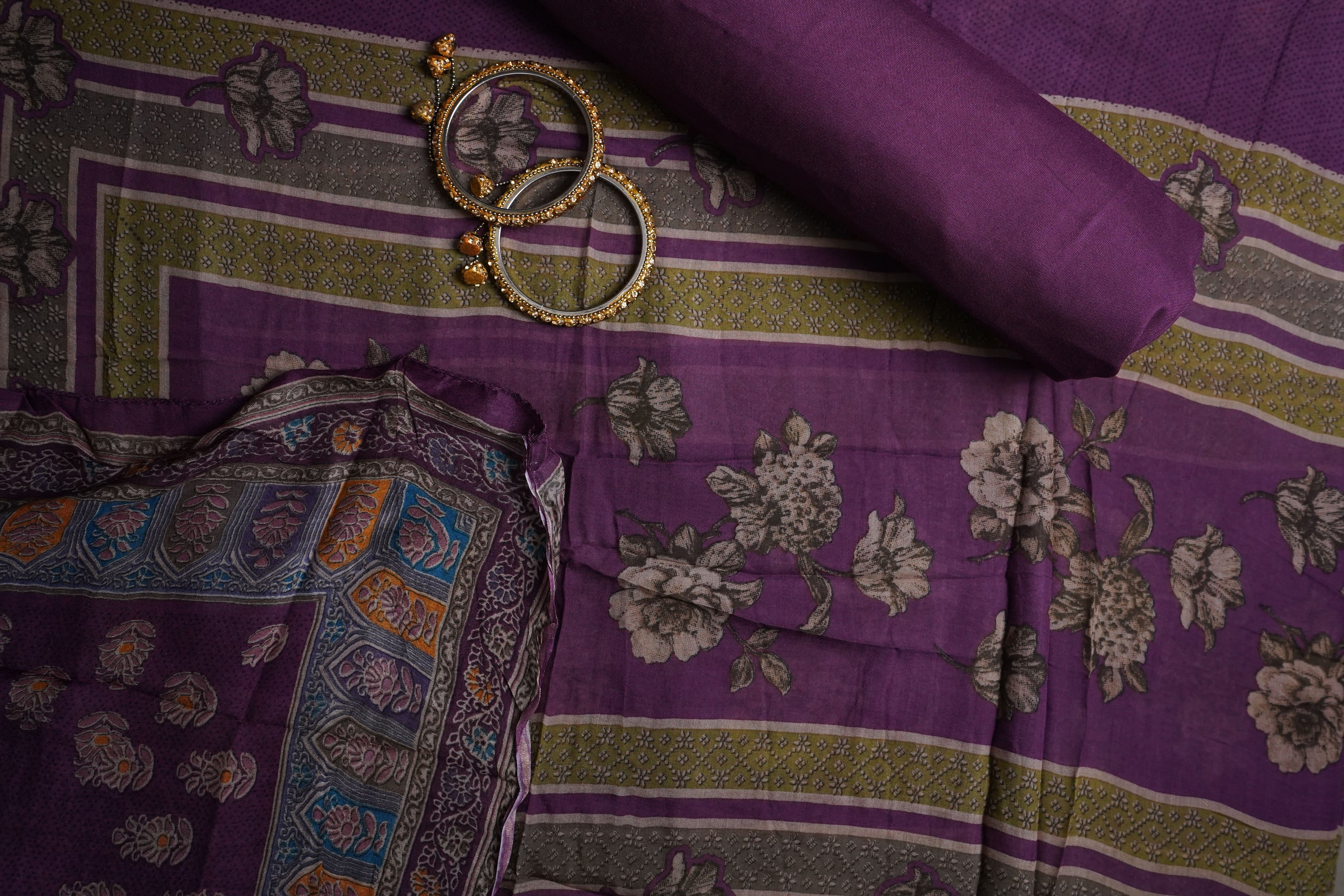 purple masleen aariwork unstitched salwar suit