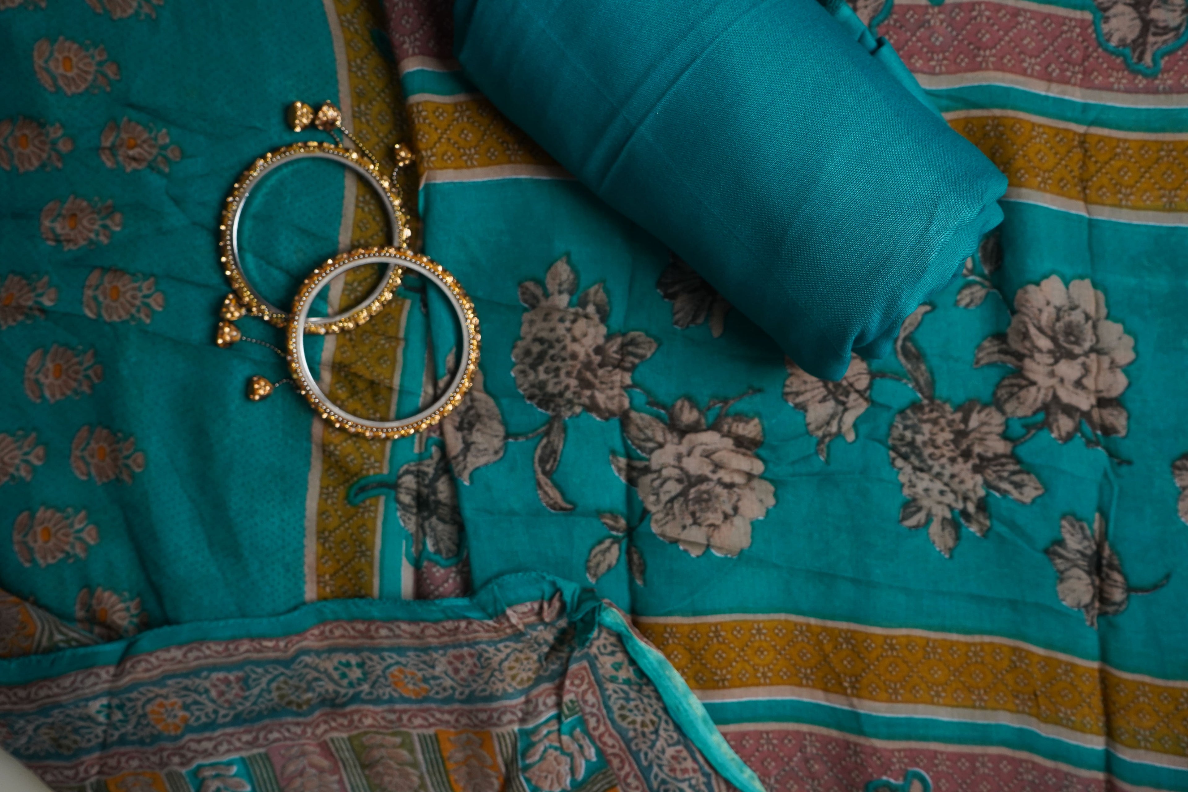 blue masleen aariwork unstitched salwar suit