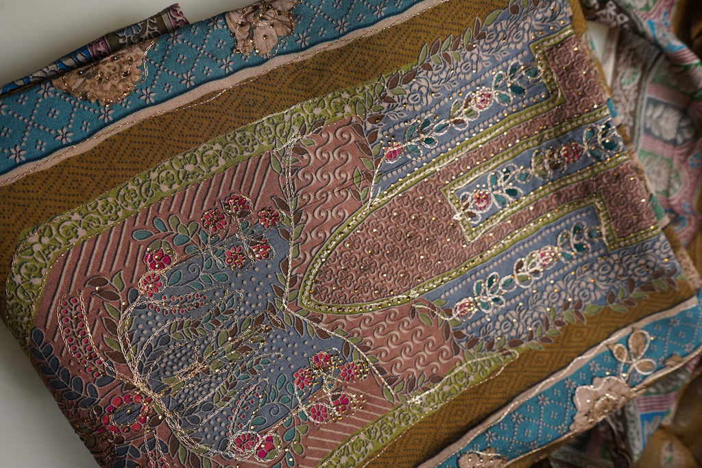 brown masleen aariwork unstitched salwar suit