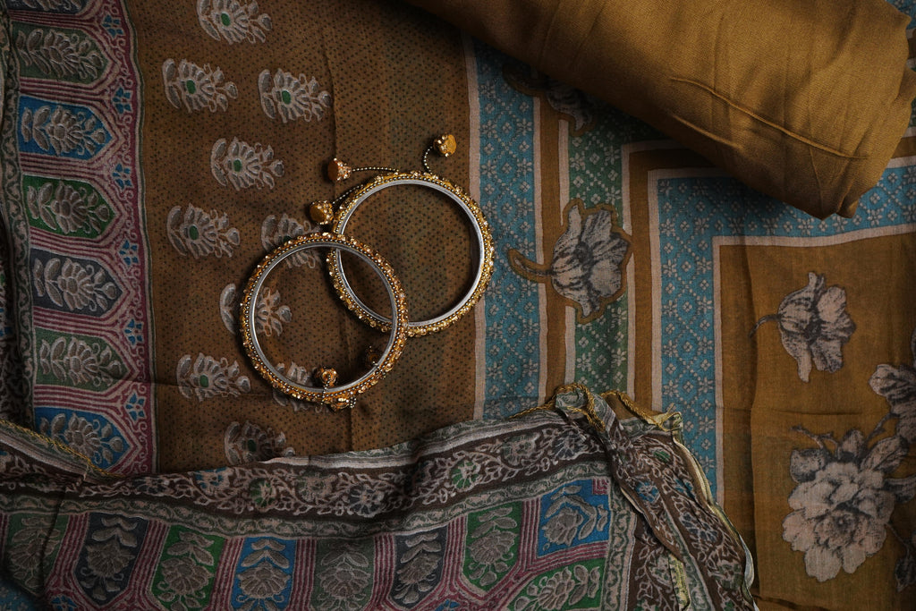 brown masleen aariwork unstitched salwar suit