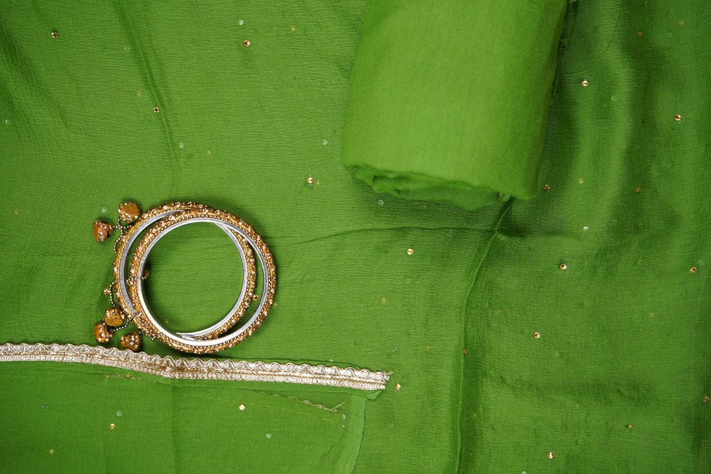 green banarasi silk unstitched salwar suit