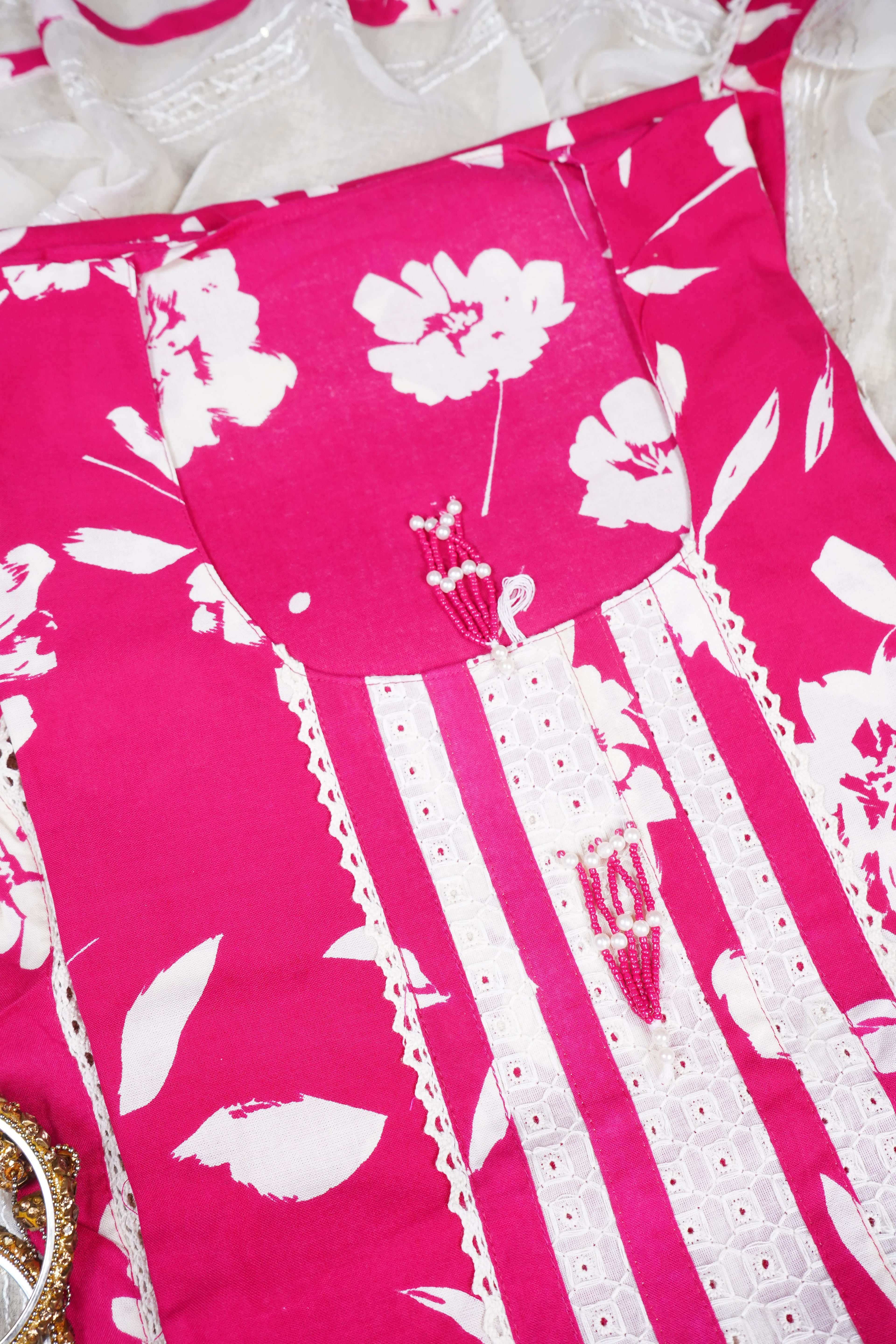 pink cotton printed unstitched salwar suit