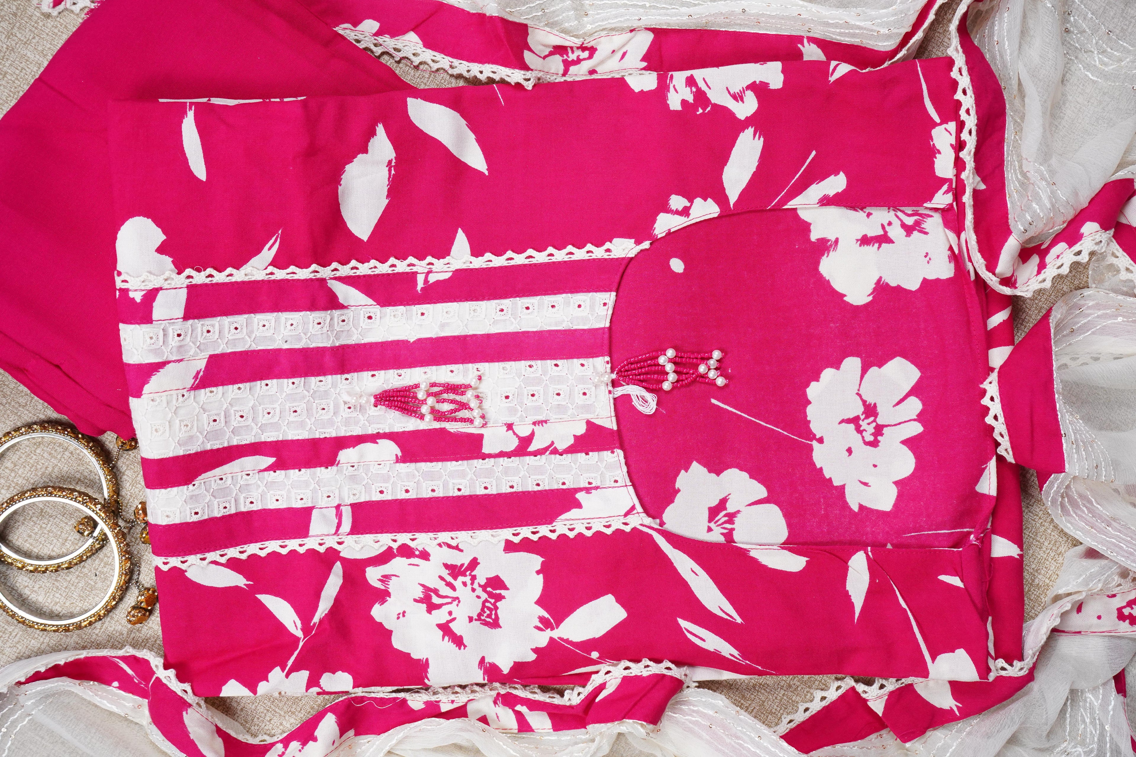 pink cotton printed unstitched salwar suit