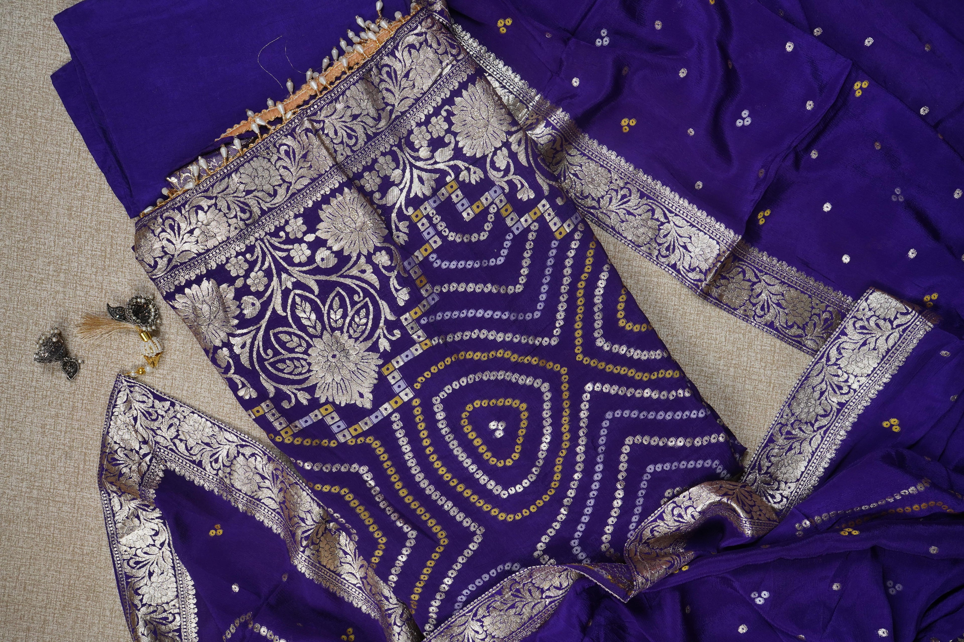 dark pruple banarasi silk unstitched salwar suit