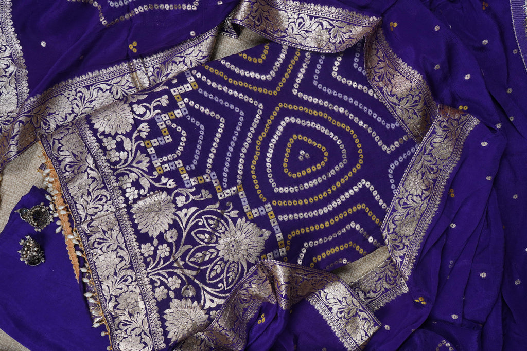 dark pruple banarasi silk unstitched salwar suit