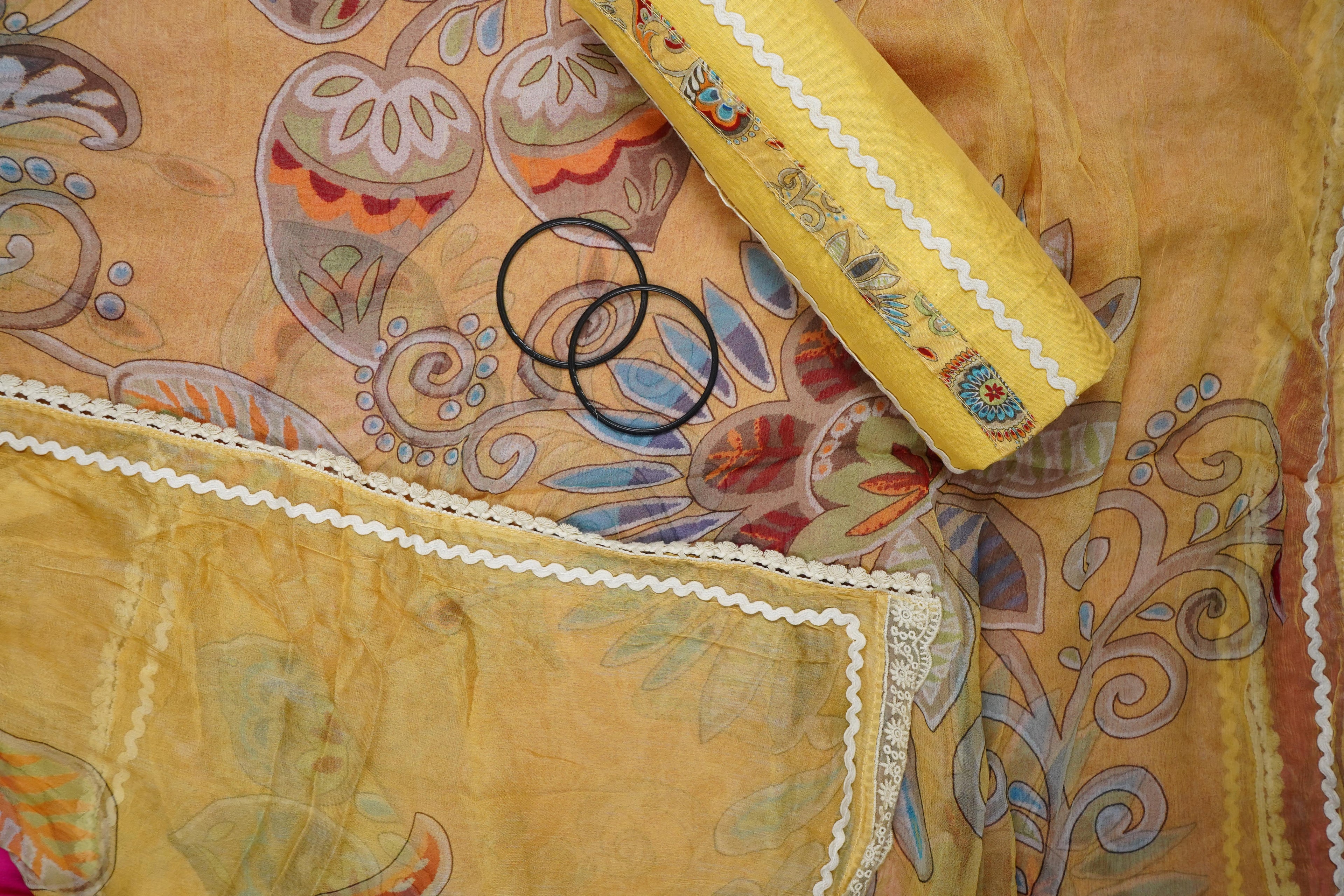 lemon yellow printed cotton unstiched salwar suit