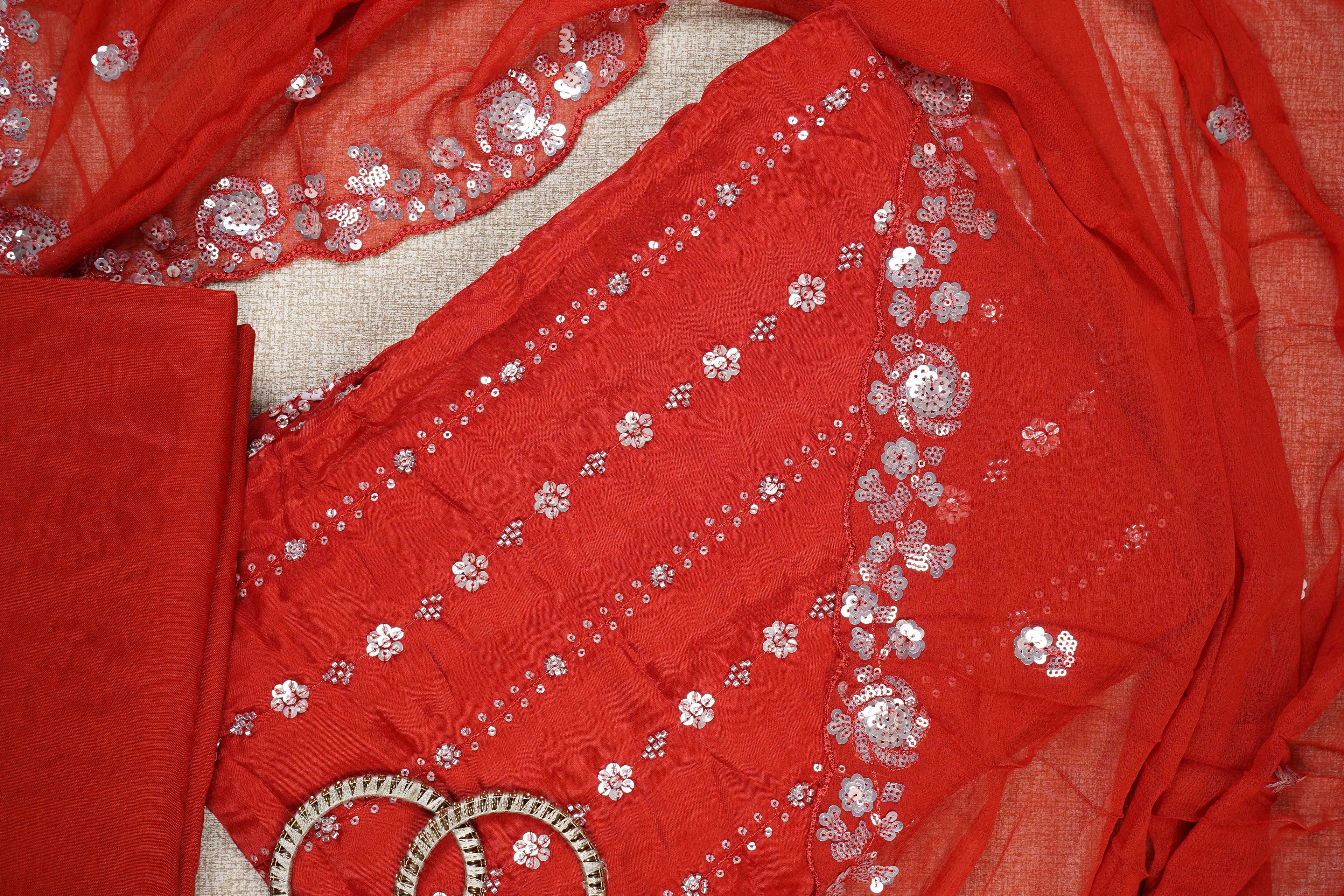 rust sequins organza unstitched salwar